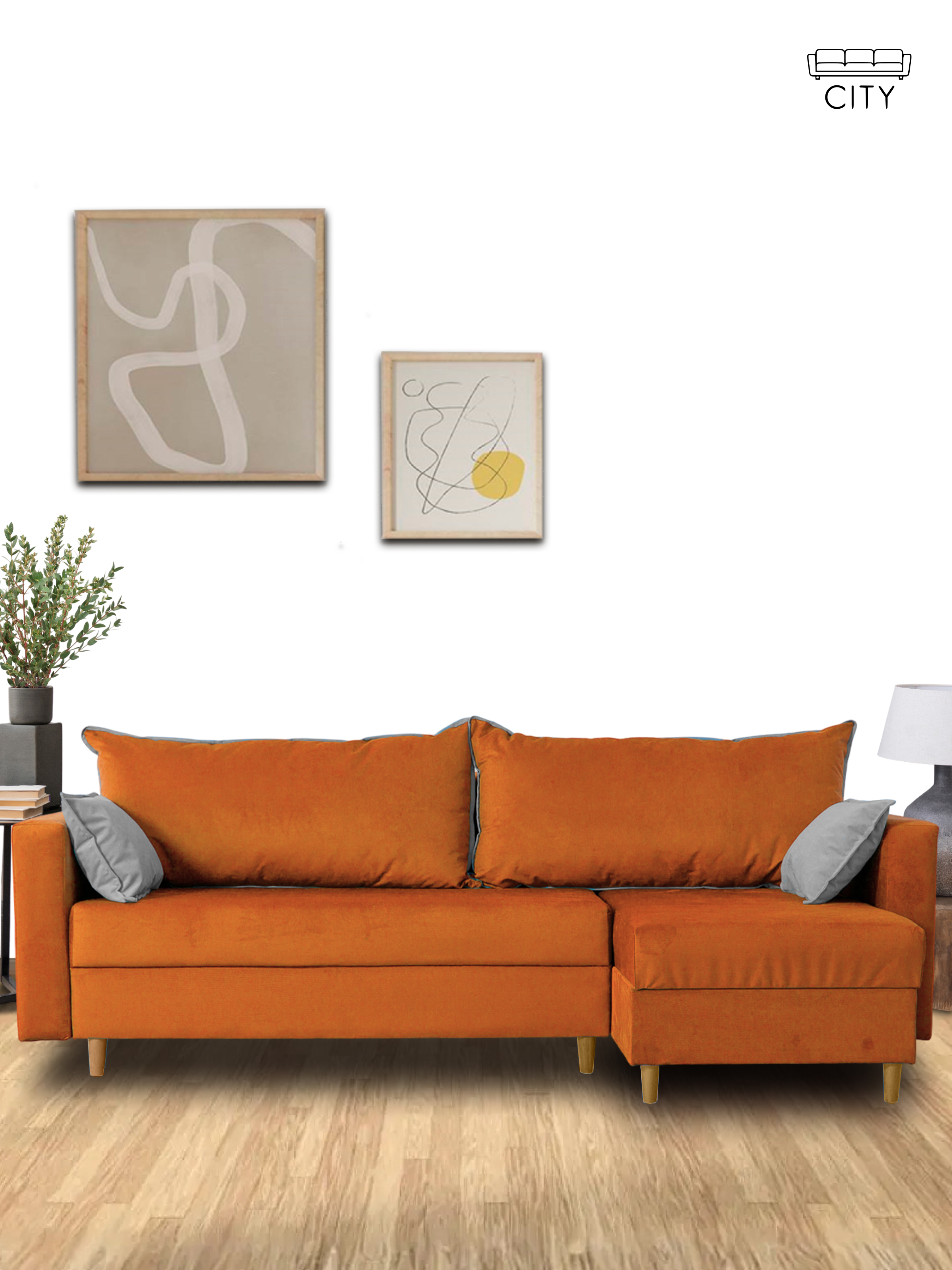 Изображение товара Диван-кровать Cityhd Венеция угловой 240x75x145 см велюр оранжевый