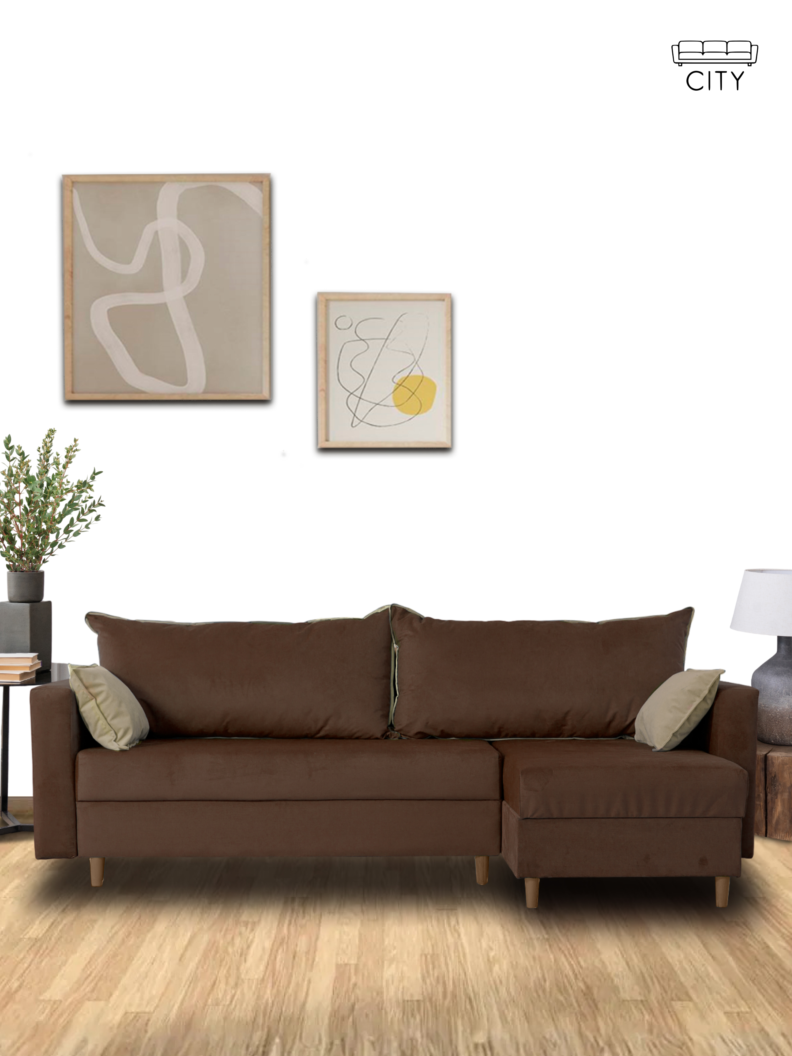 Изображение товара Диван-кровать Cityhd Венеция 240x75x145 см велюр коричневый угловой раскладной