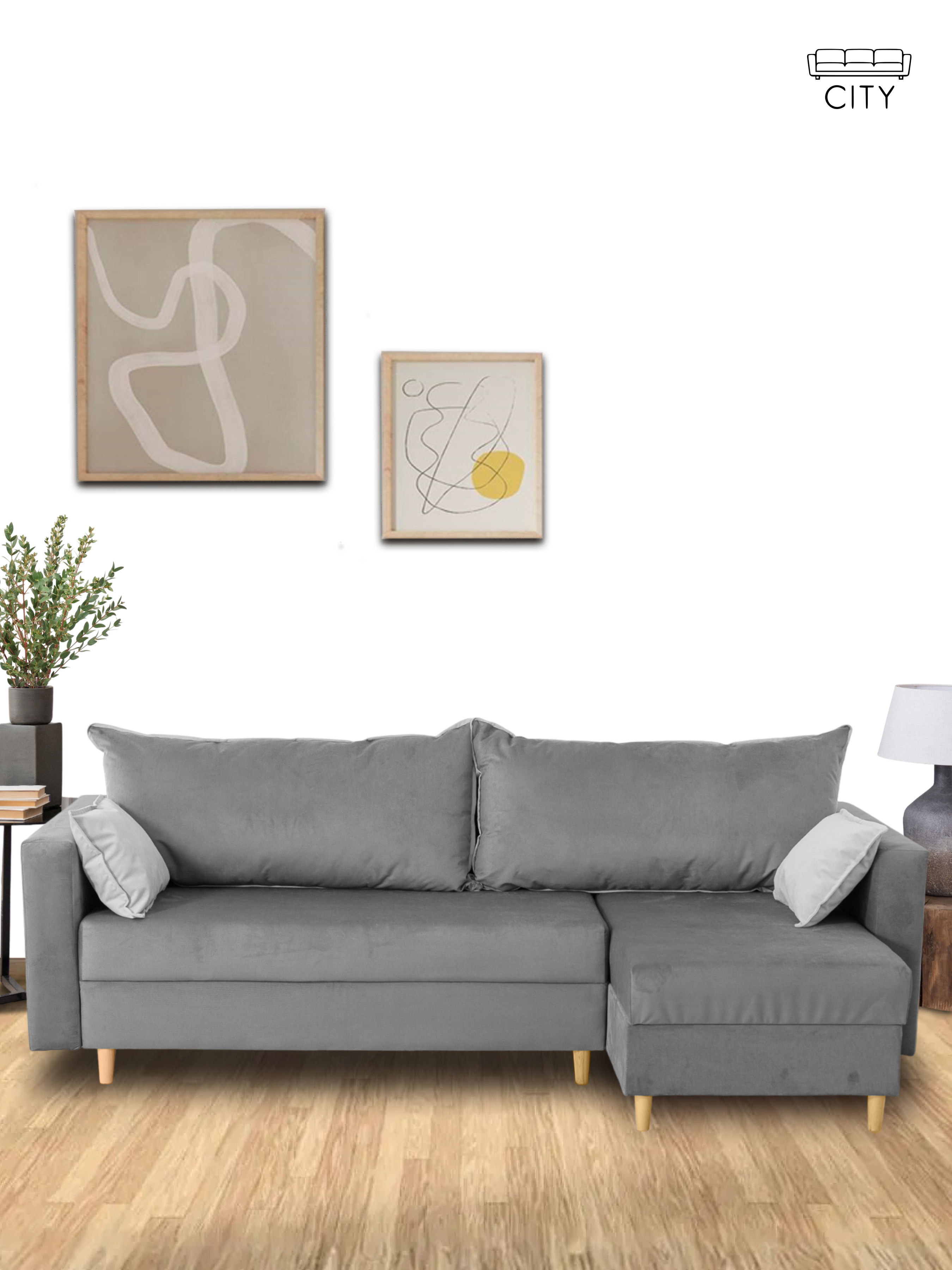 Изображение товара Диван-кровать угловой Cityhd Венеция 240x75 см велюр серый