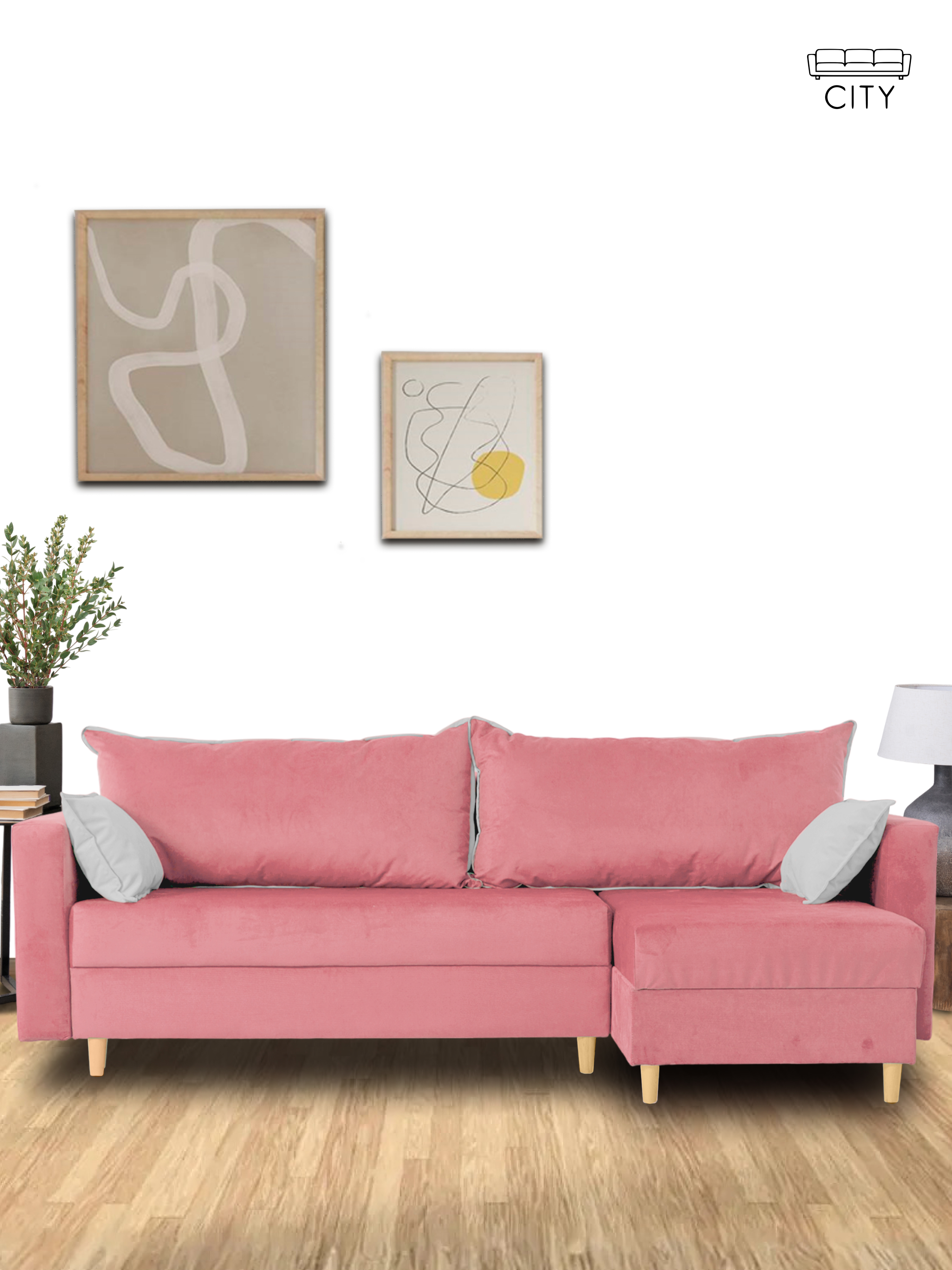 Изображение товара Диван-кровать Cityhd угловой Венеция 240x75x145 см велюр цвет розовый