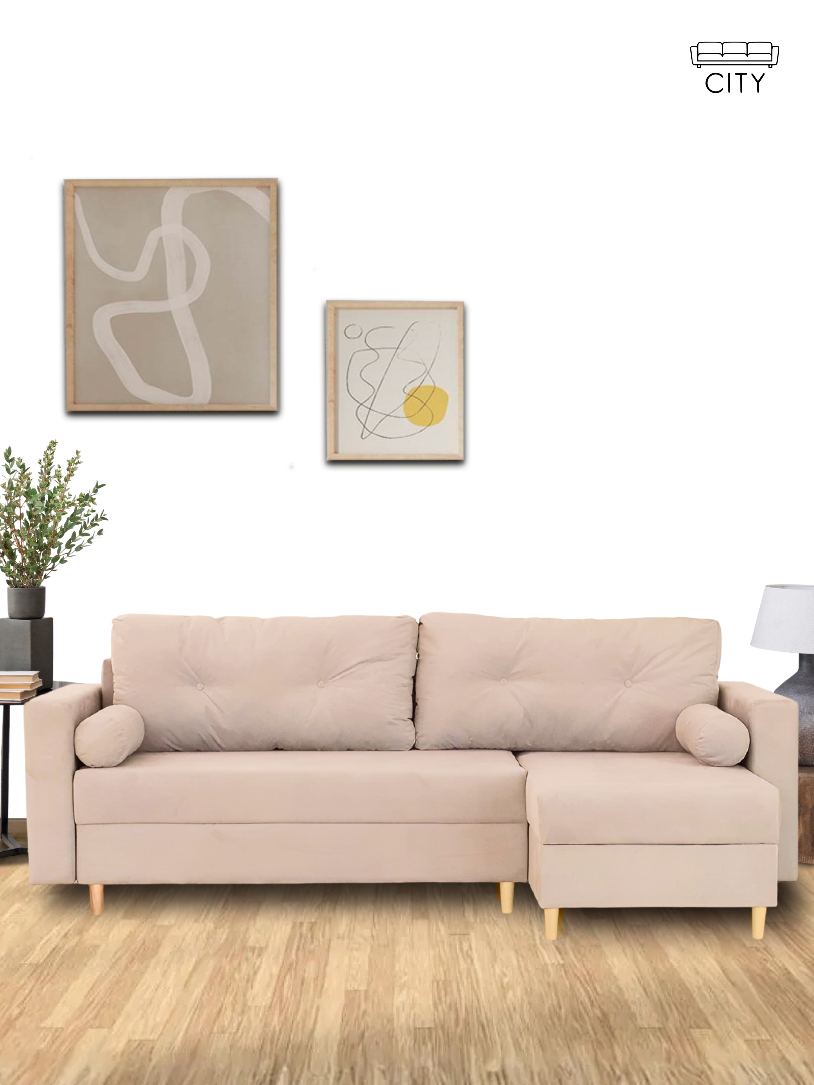 Изображение товара Диван-кровать Cityhd угловой Киото 240x75x145 см велюр цвет бежевый