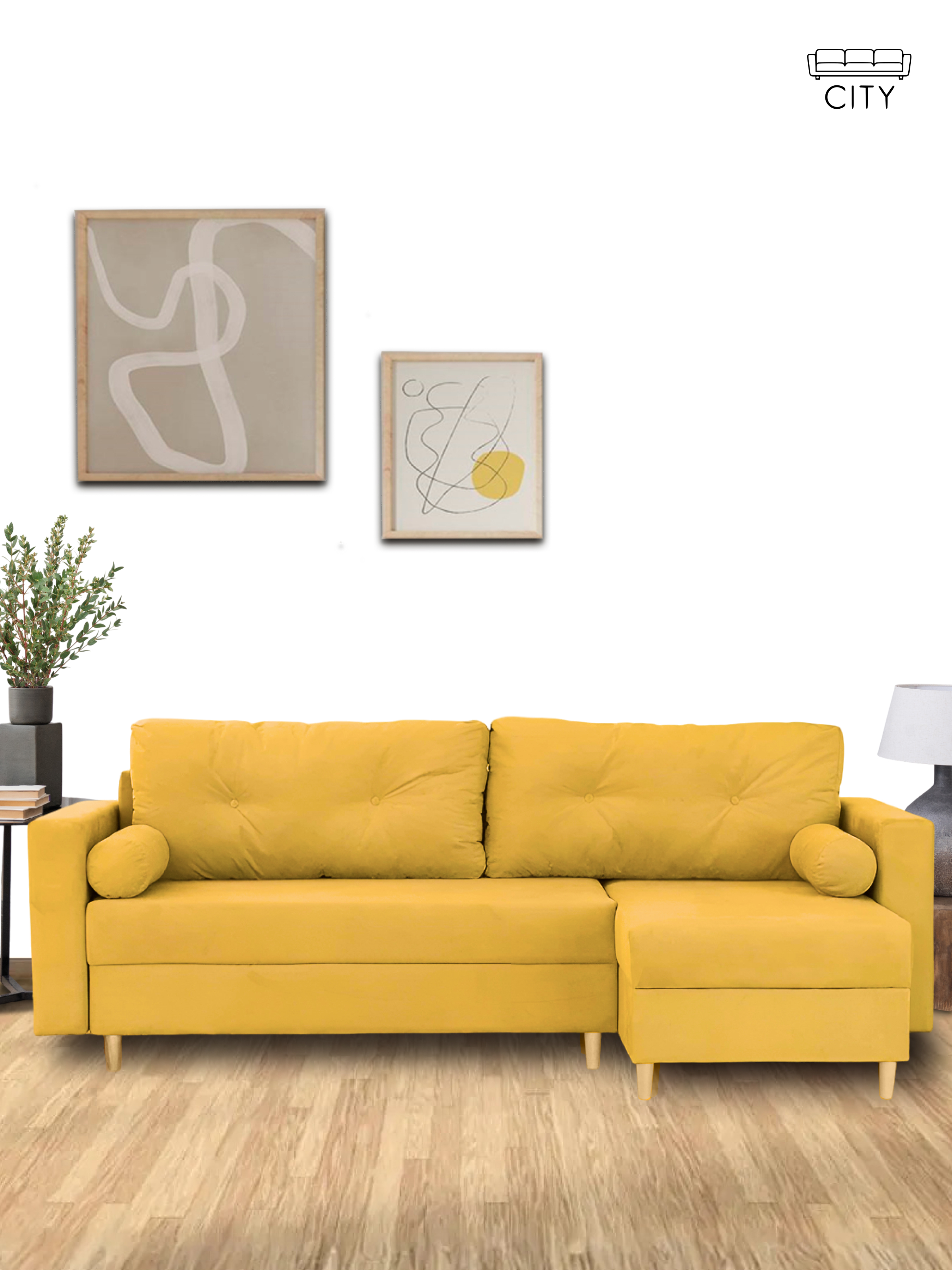 Изображение товара Диван-кровать Cityhd Киото угловой 240x75x145 см велюр горчичный