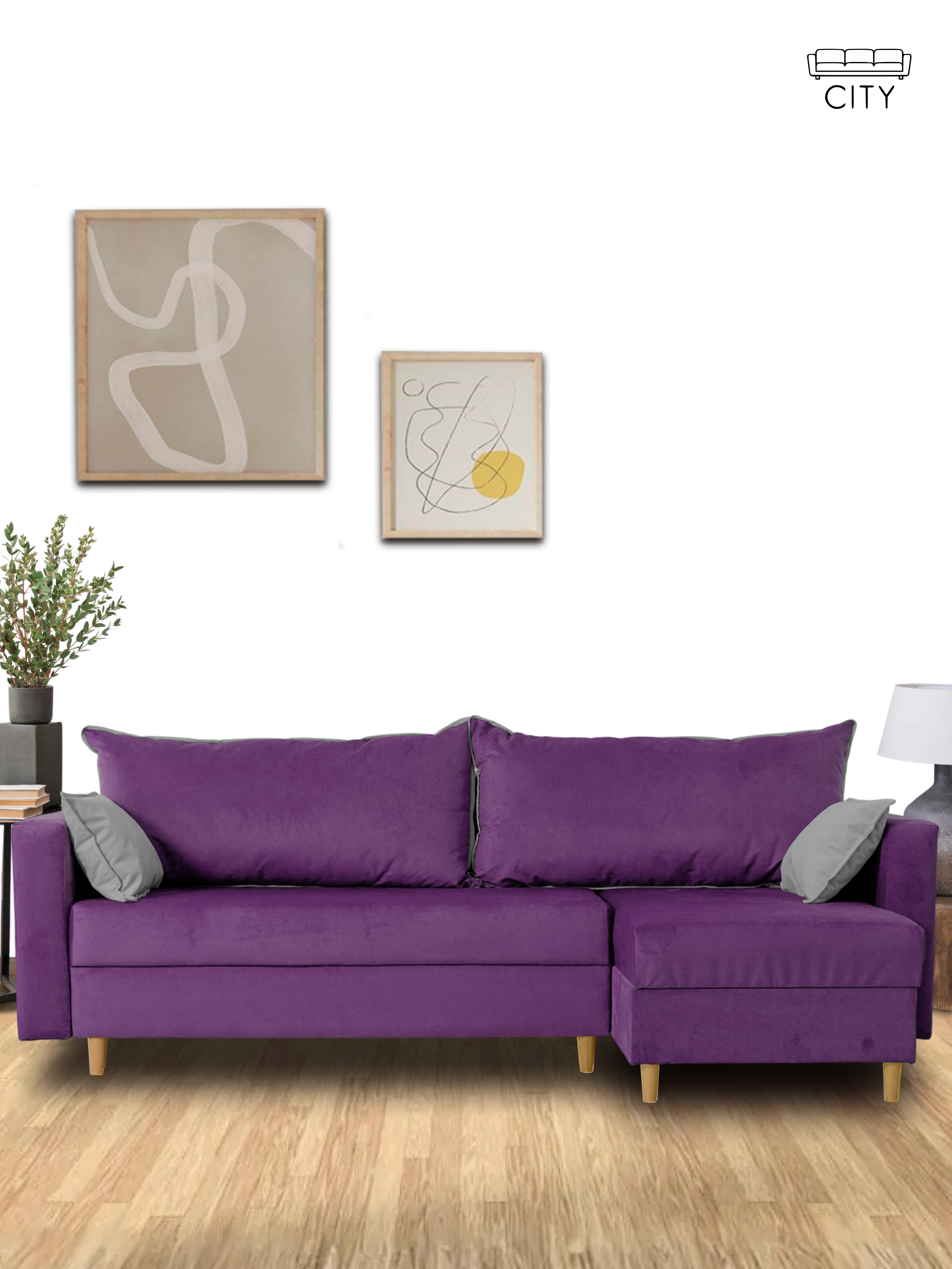 Изображение товара Диван-кровать Cityhd Венеция угловой 240x75x145 см велюр фиолетовый