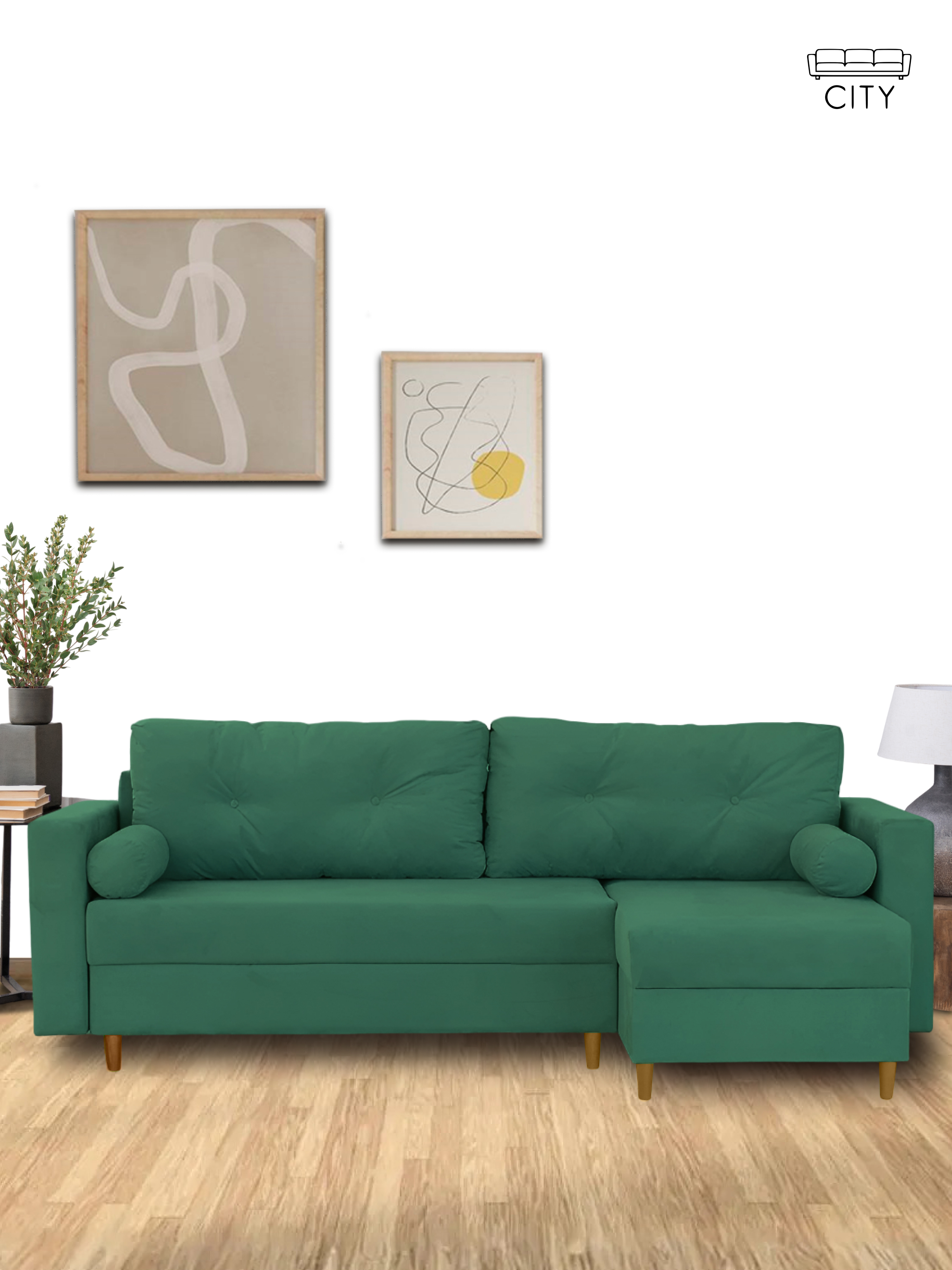 Изображение товара Диван-кровать Cityhd Киото угловой 240x75x145 см велюр зеленый современный дизайн