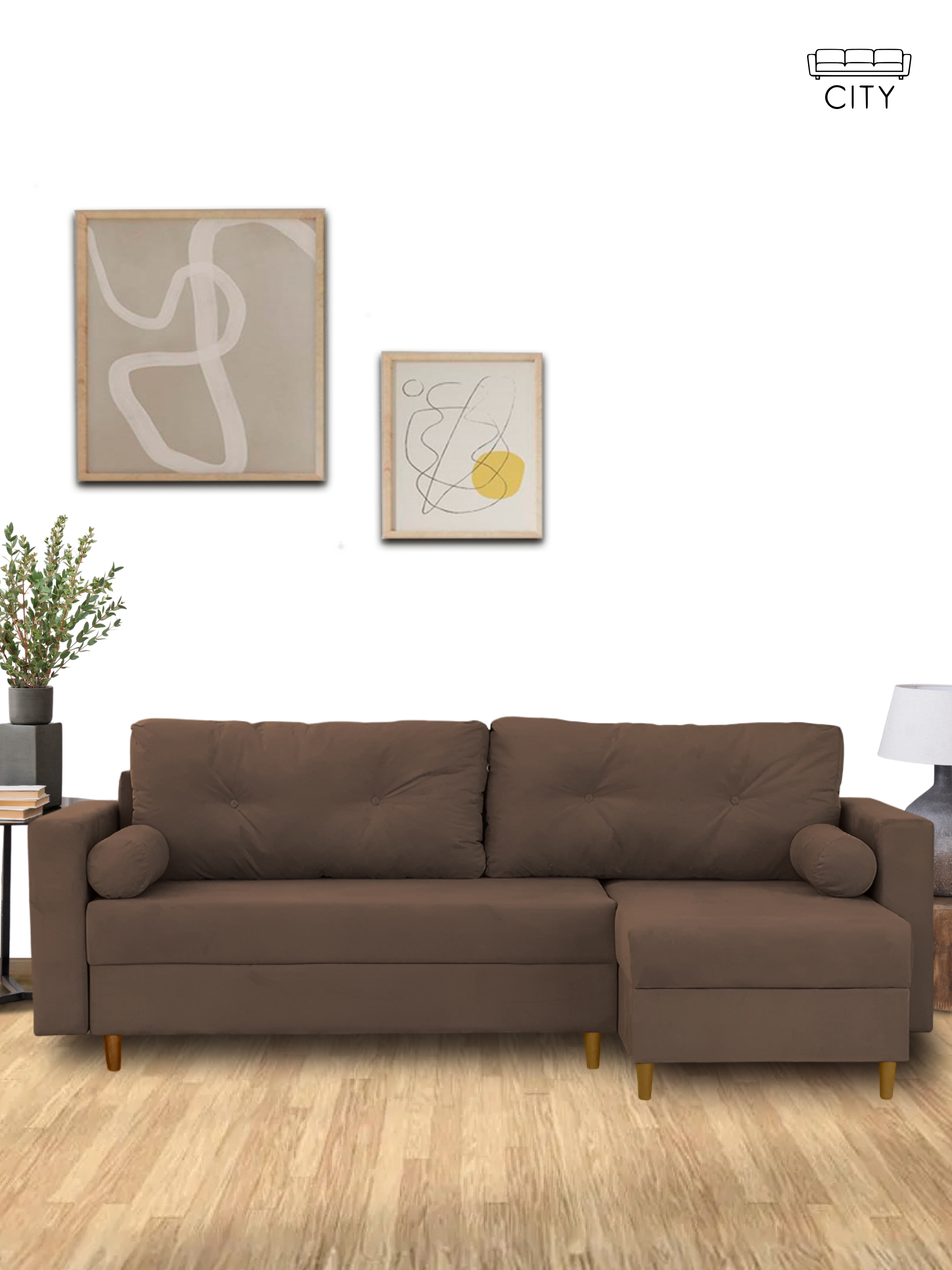 Изображение товара Диван-кровать Cityhd Киото угловой 240x75x145 см велюр коричневый