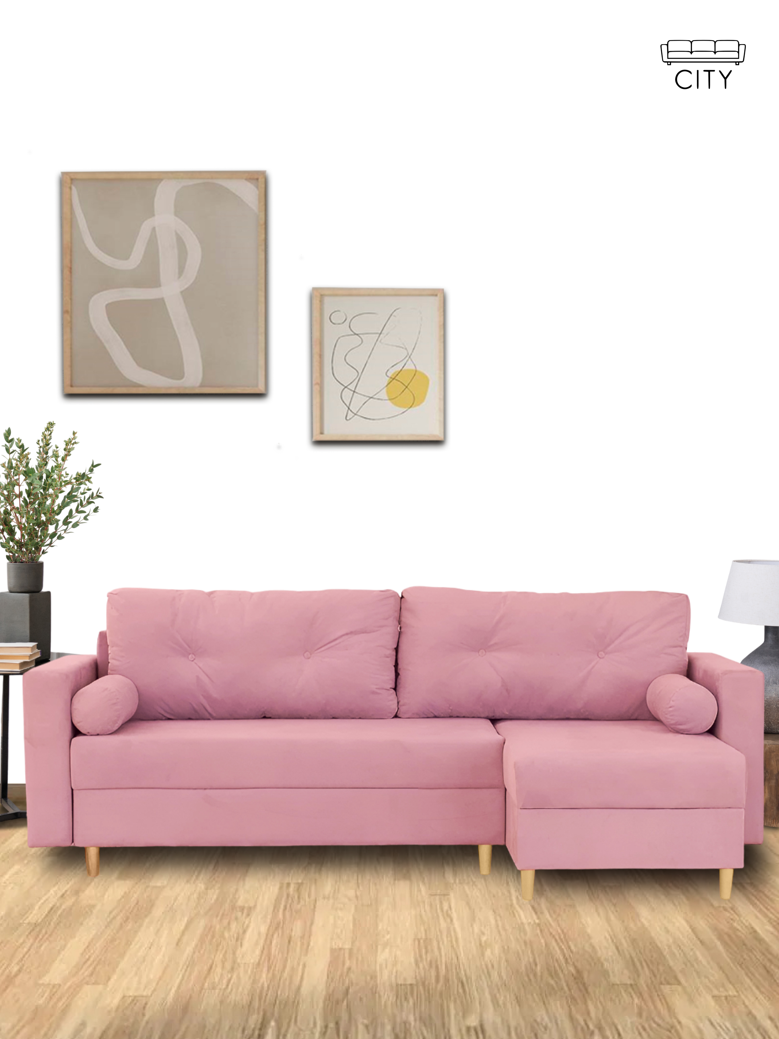 Изображение товара Диван-кровать Cityhd угловой Киото 240x75x145 см велюр цвет розовый