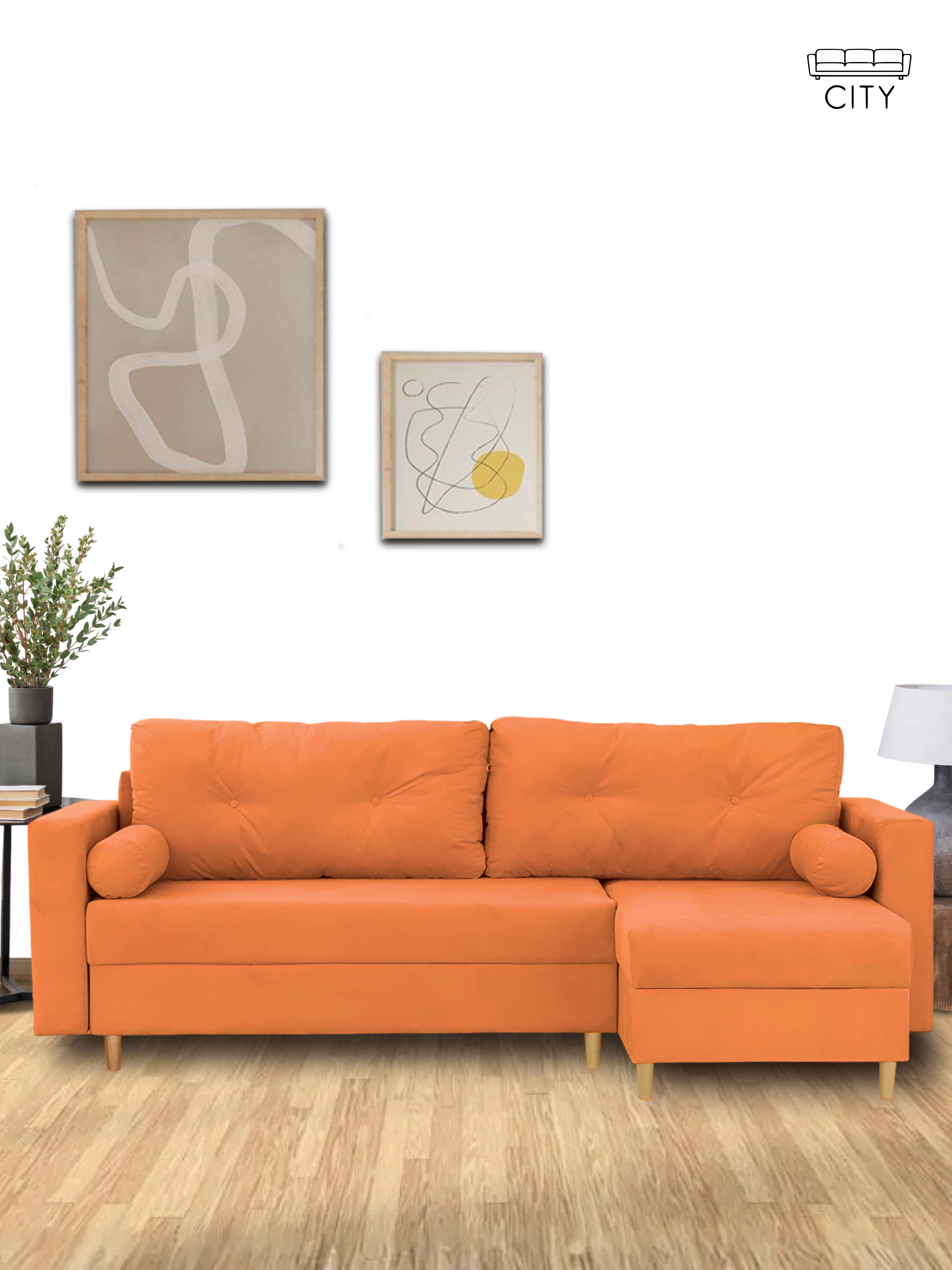 Изображение товара Диван-кровать угловой Cityhd Киото 240x75x145 см оранжевый велюр