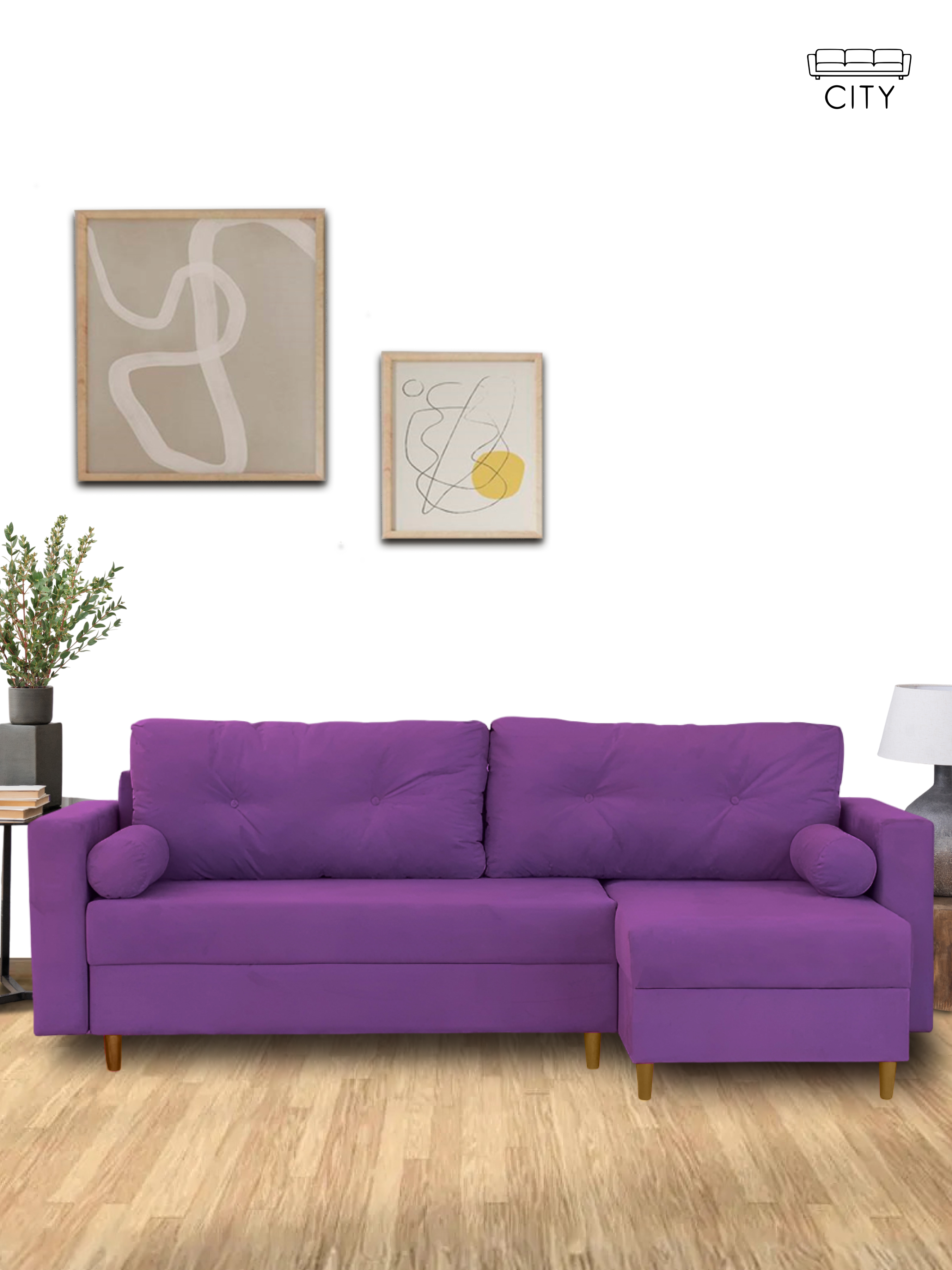 Изображение товара Диван-кровать Cityhd угловой Киото 240x75x145 см велюр цвет фиолетовый