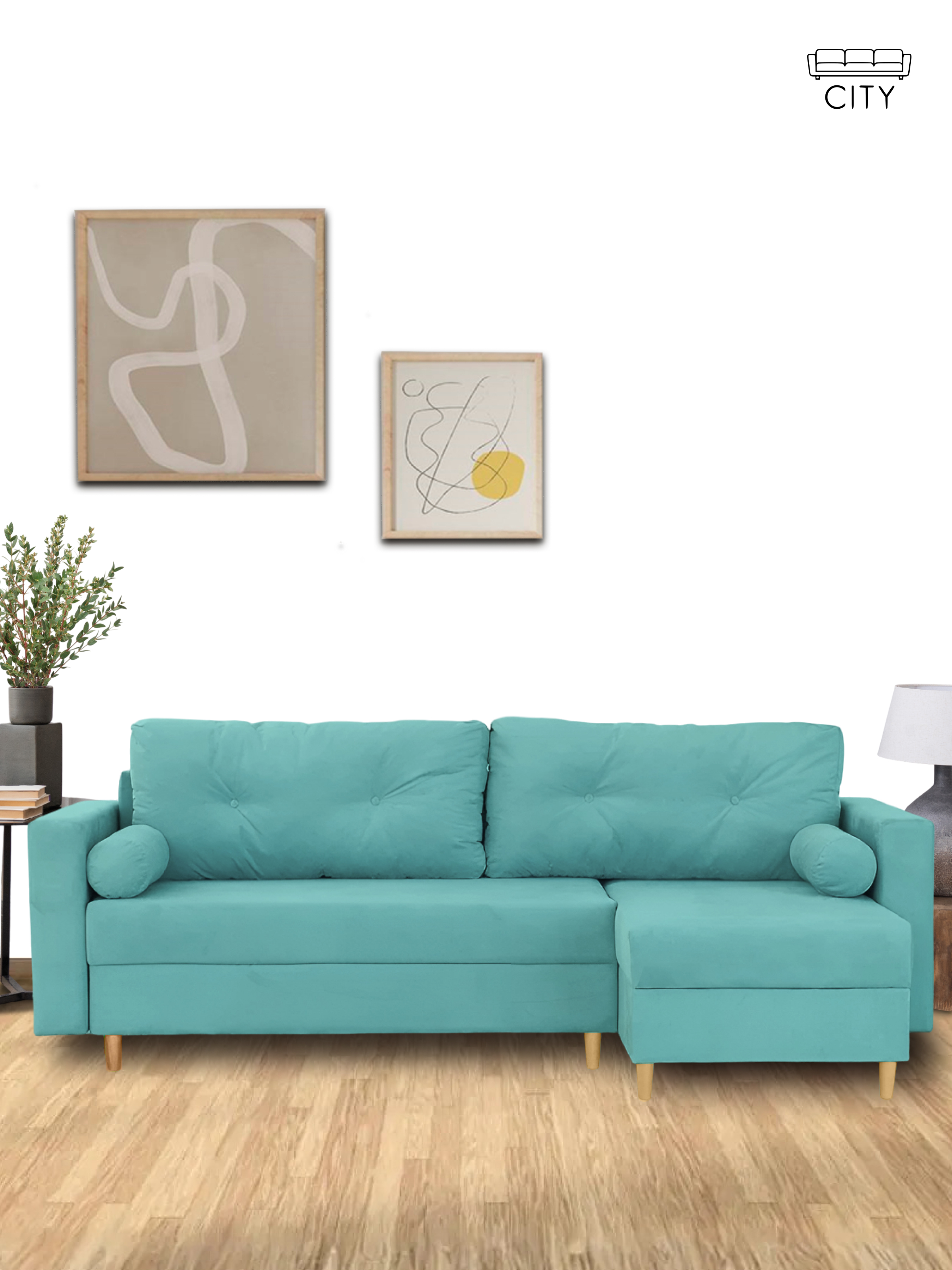 Изображение товара Диван-кровать Cityhd угловой 240x75x145 см велюр цвет бирюзовый