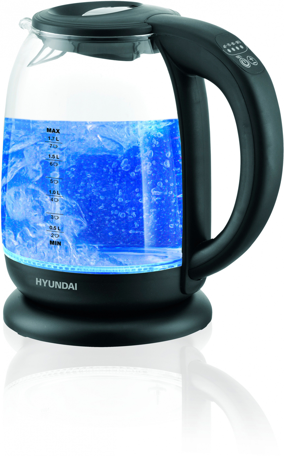 Изображение товара Электрический чайник Hyundai HYK-S3809 1.7 л стекло черный с регулировкой температуры