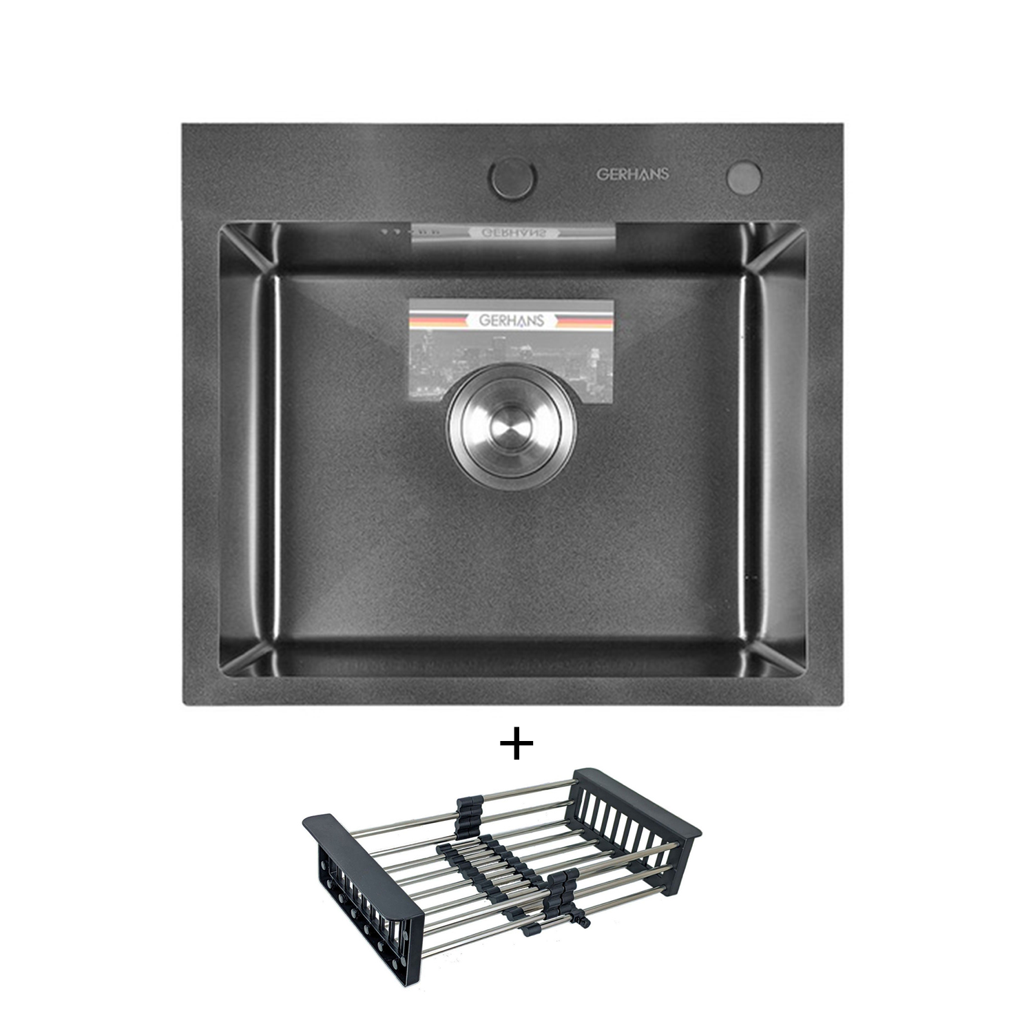 Изображение товара Кухонная мойка Gerhans K35044 44x50 см с корзиной и покрытием PVD графитовая