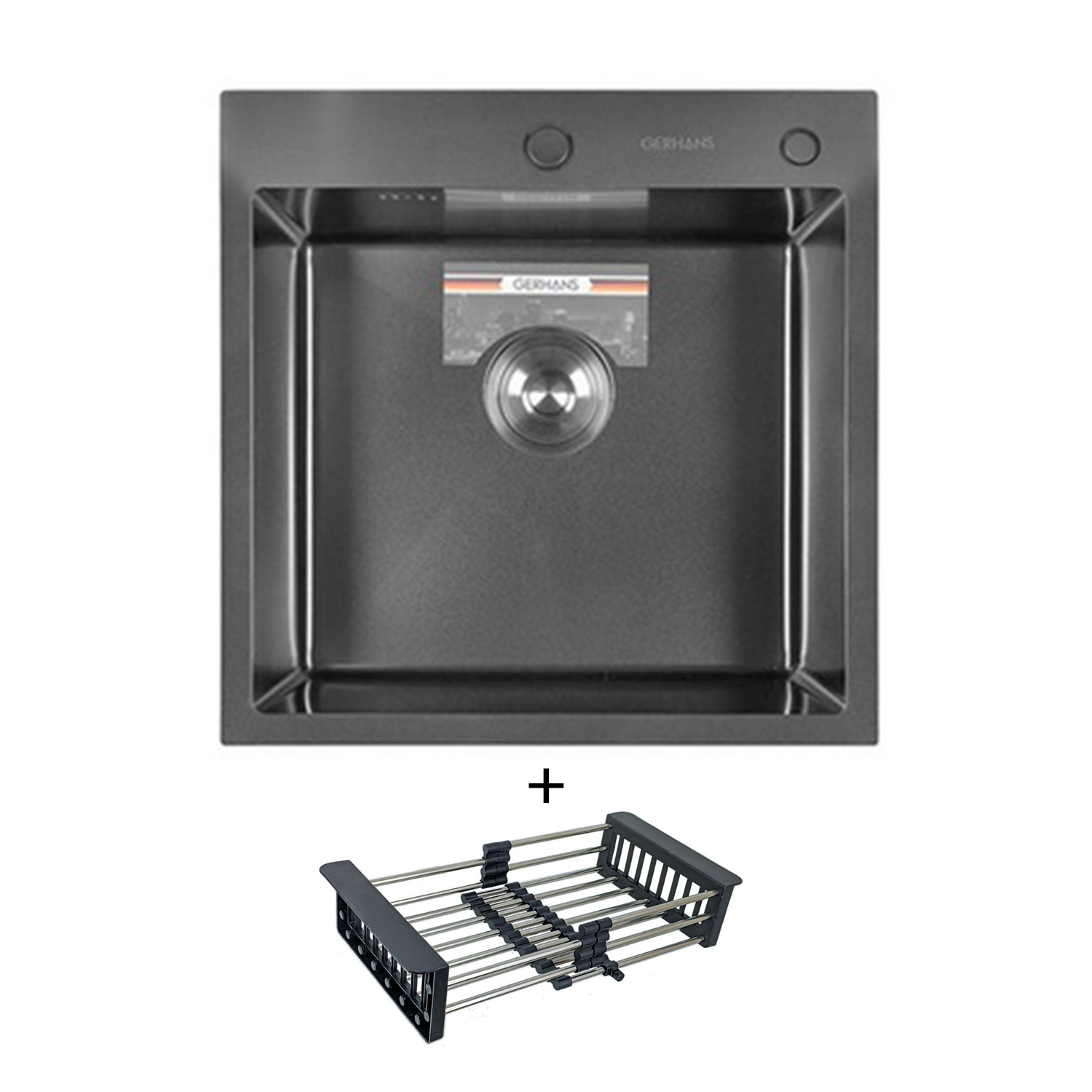 Изображение товара Мойка для кухни врезная из нержавеющей стали Gerhans K35050 50x50 см с корзиной для сушки