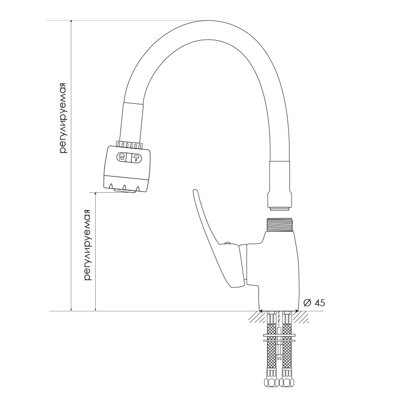 Изображение товара Смеситель для кухни Melodia della vita Ostessa гибкий излив 24.5 см цвет белый