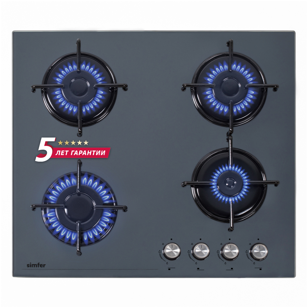 Изображение товара Газовая варочная панель Simfer H60N40G570 60 см 4 конфорки стекло серое