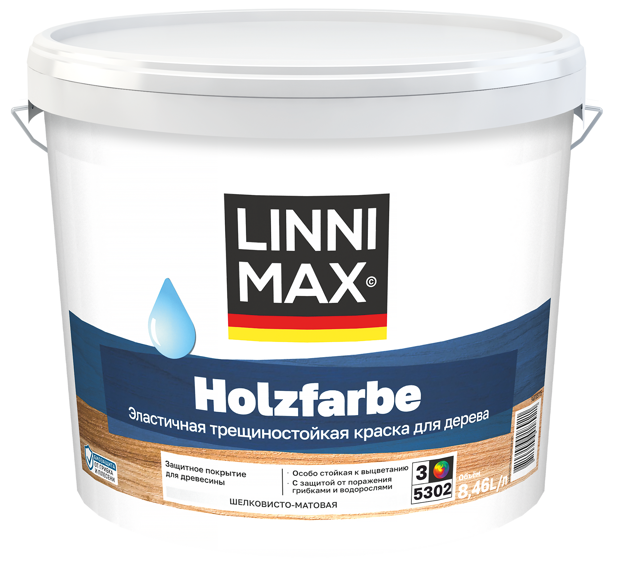 Изображение товара Краска фасадная Linnimax Holzfarbe шелковисто-матовая прозрачная база Б3 8.46 л