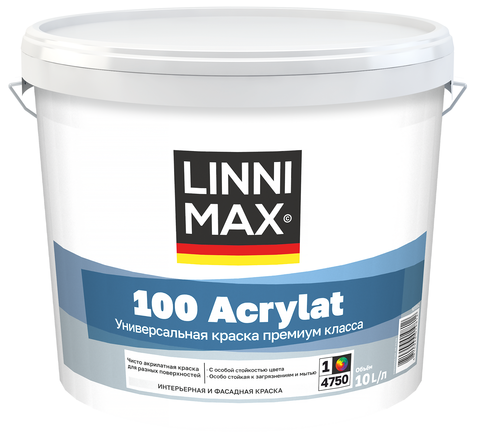 Изображение товара Фасадная краска Linnimax 100 Acrylat белая, 10 л, акрилатная, устойчивая к загрязнениям и атмосферн