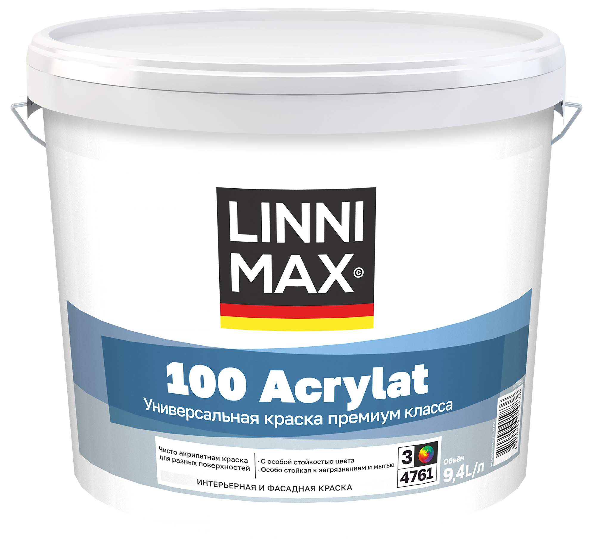 Изображение товара Фасадная краска Linnimax 100 Acrylat прозрачная база Б3 9. 4 л - устойчивое водоэмульсионное покрыти