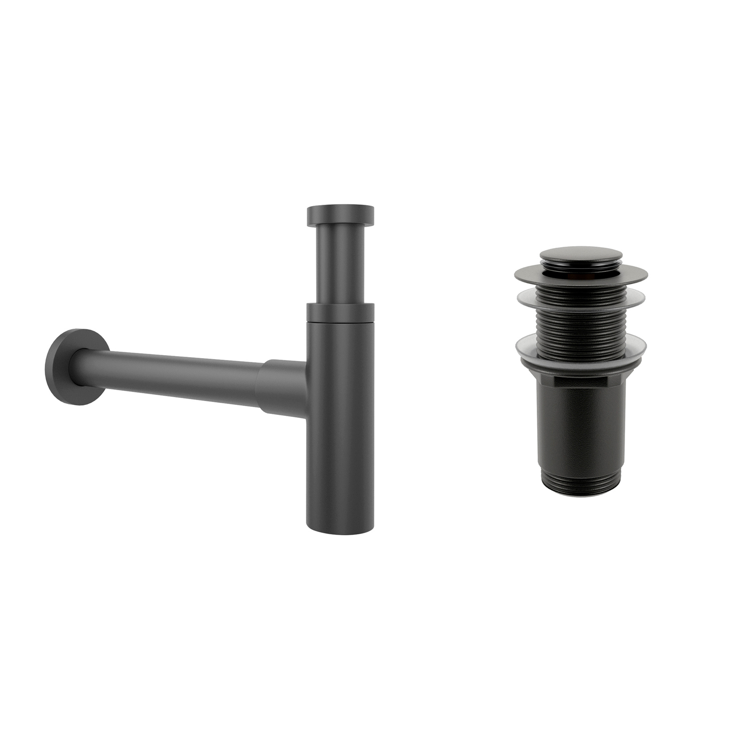 Изображение товара Набор сифон и донный клапан Wellsee Drainage System матовый черный 32 мм