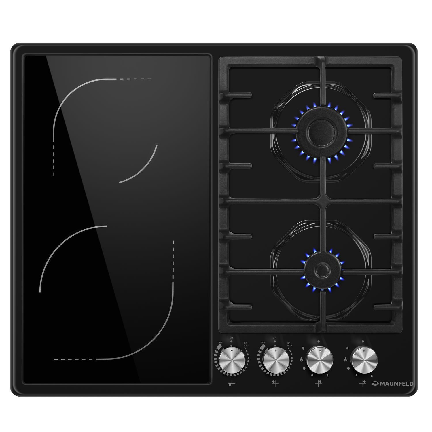 Изображение товара Комбинированная варочная панель MAUNFELD 4 конфорки 59x51.5 см черный