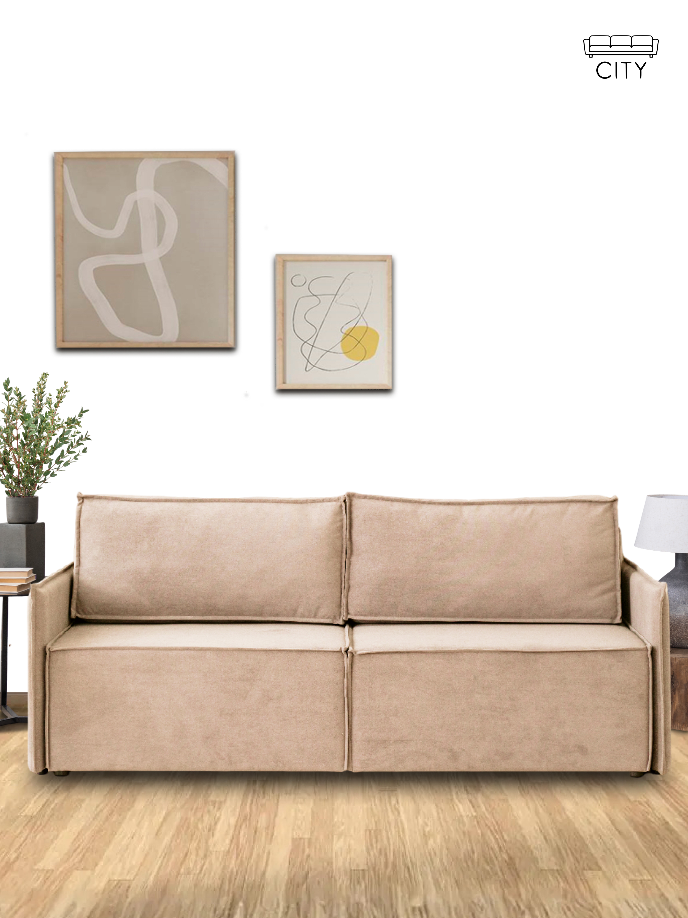 Изображение товара Раскладной диван Cityhd Виго 202x78x90 см велюр бежевый кровать механизм еврокнижка