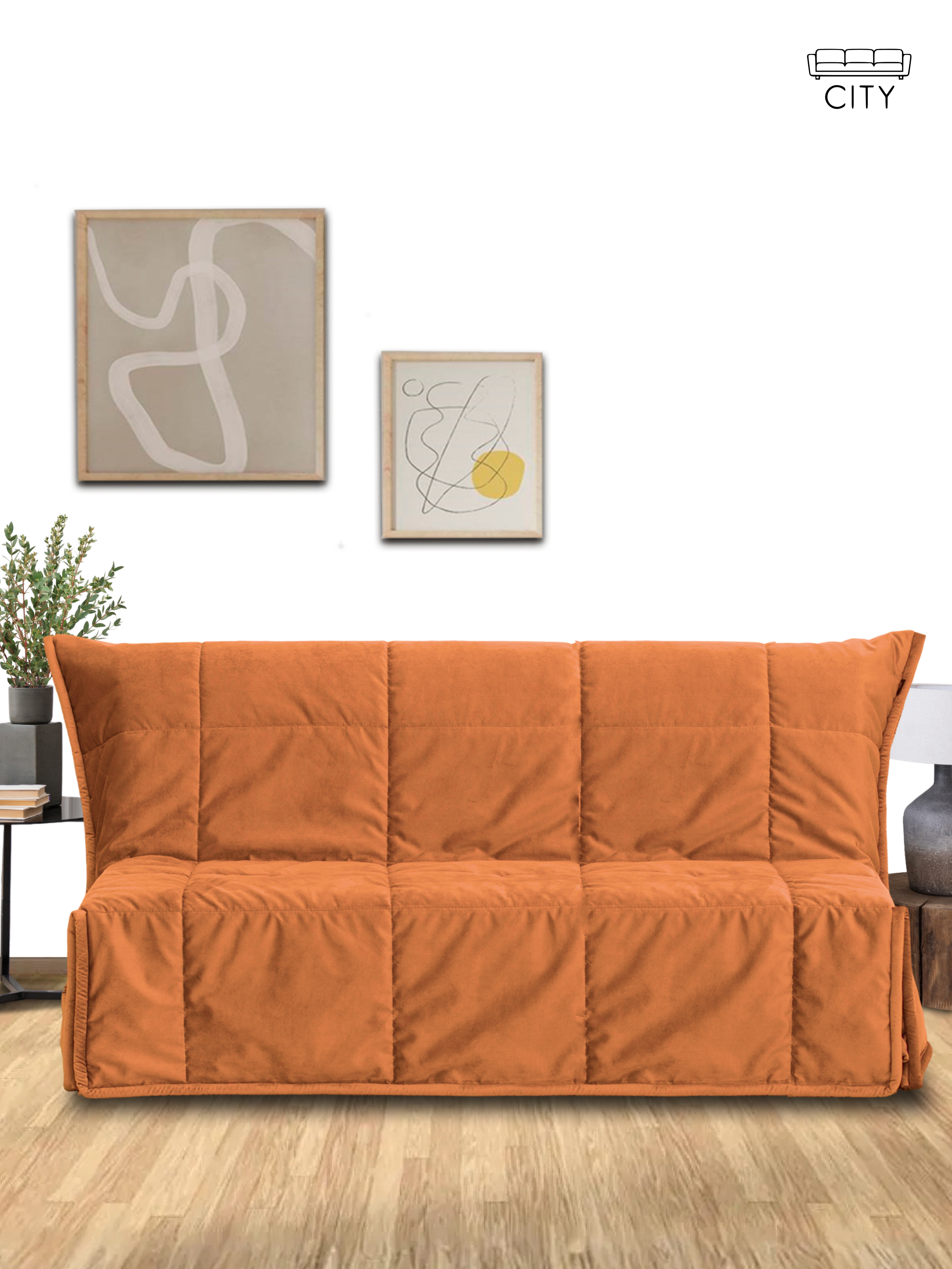 Изображение товара Раскладной диван Cityhd Женева 140x95x95 см велюр цвет оранжевый