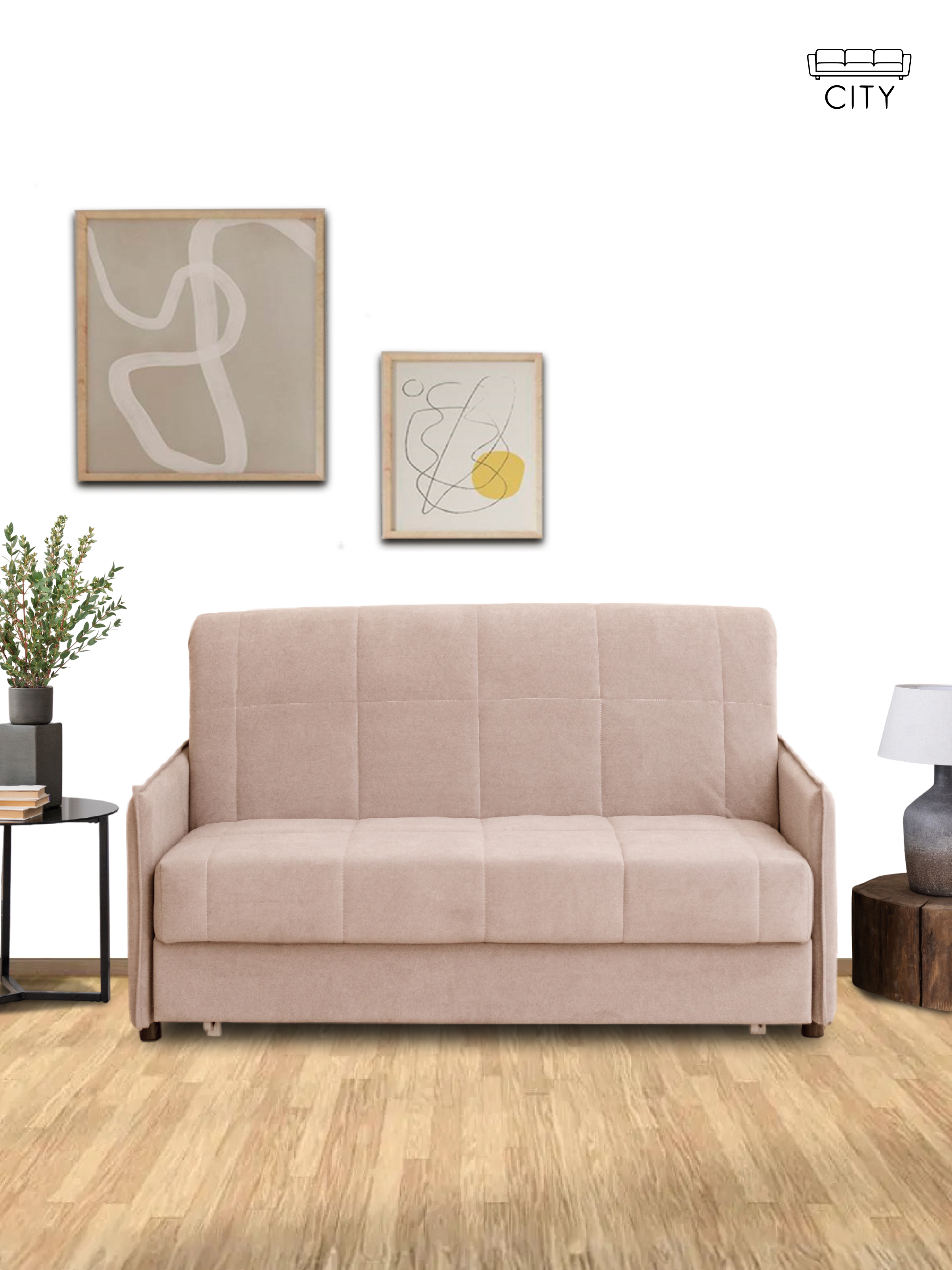 Изображение товара Раскладной диван Cityhd Лион с ортопедическим основанием 156x90x103 см велюр бежевый