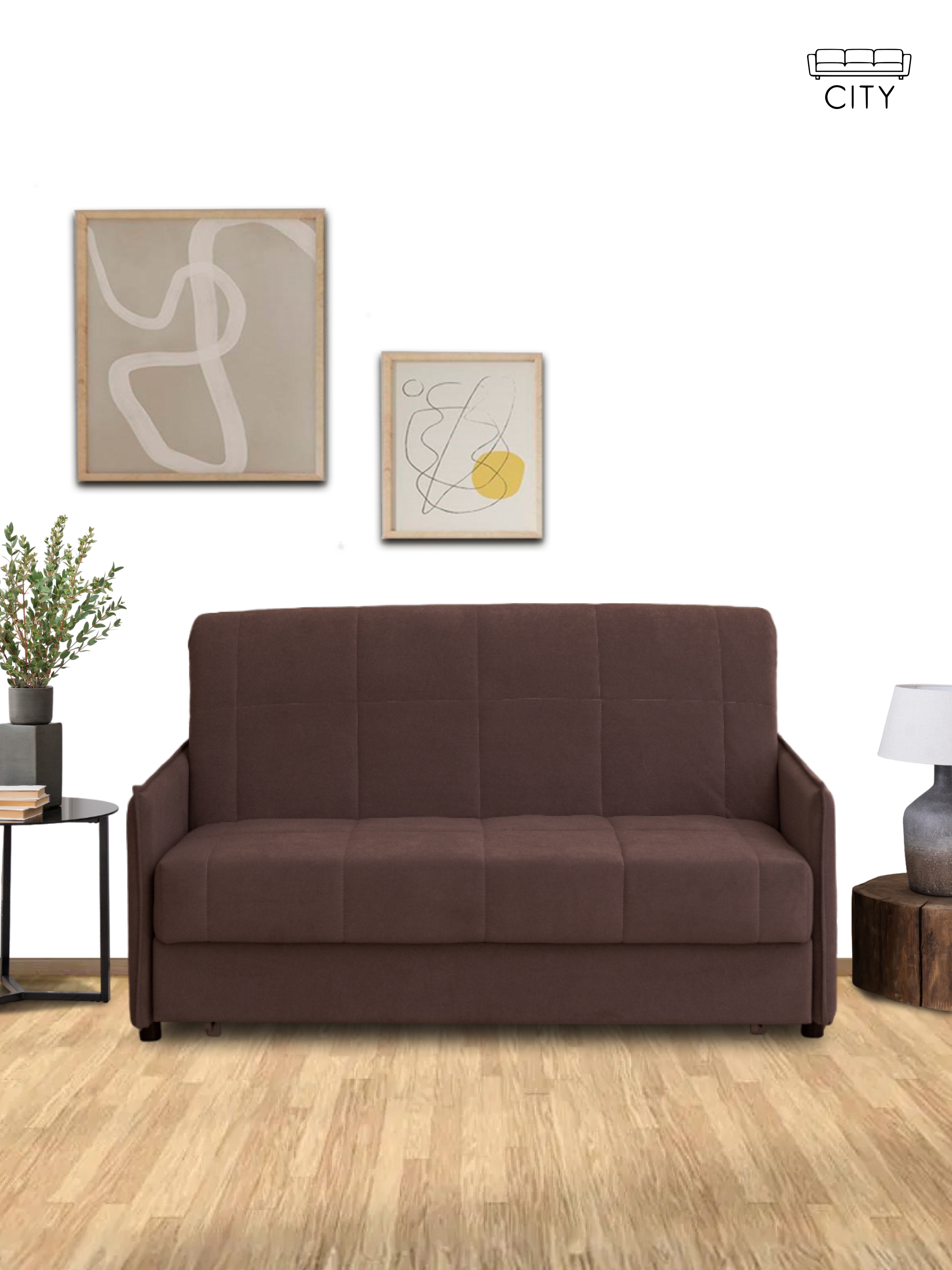 Изображение товара Раскладной диван Cityhd Лион с ортопедическим основанием велюр 156x90x103 см коричневый