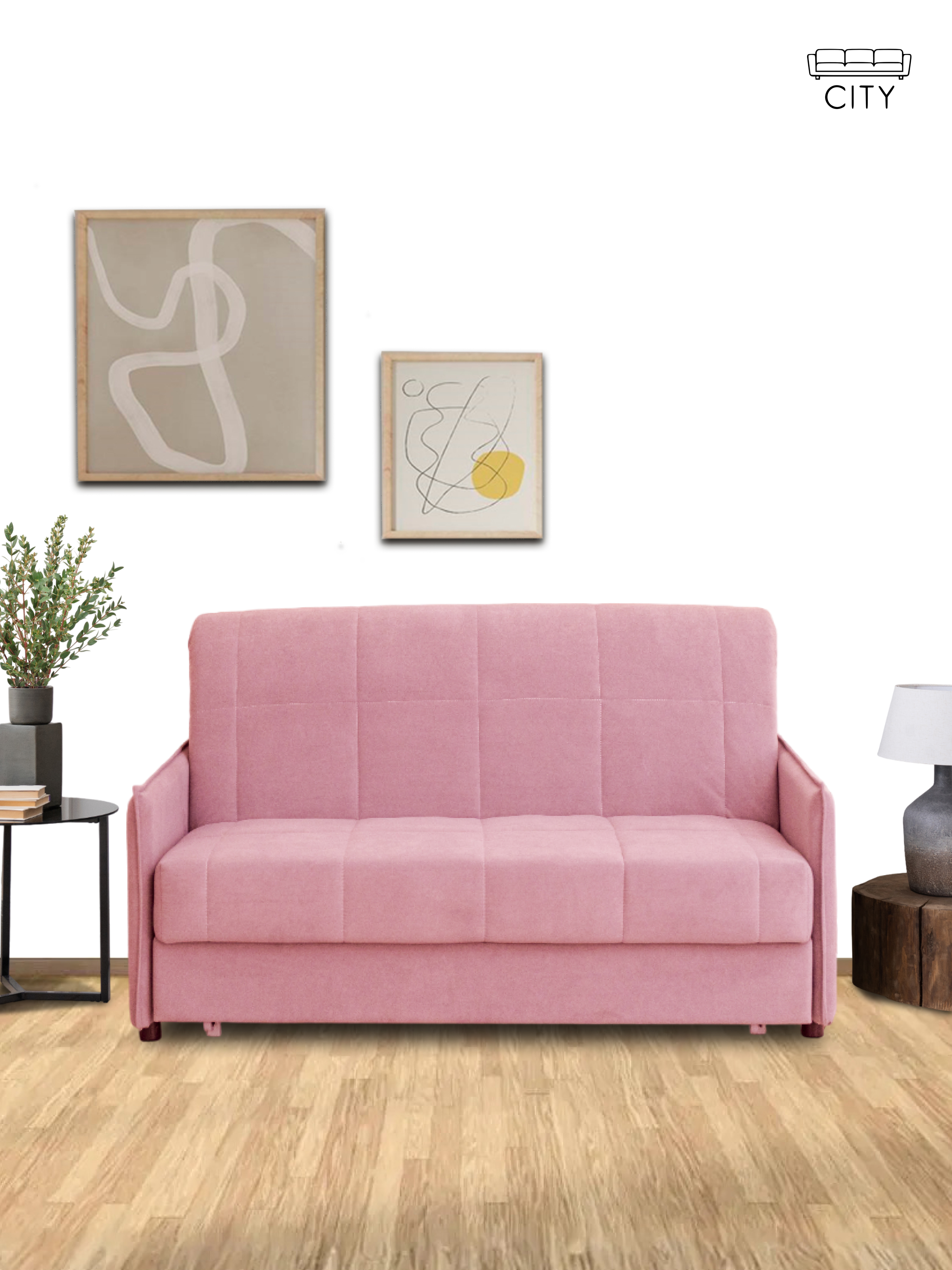 Изображение товара Раскладной диван Cityhd Лион с ортопедическим основанием 156x90x103 см велюр цвет розовый