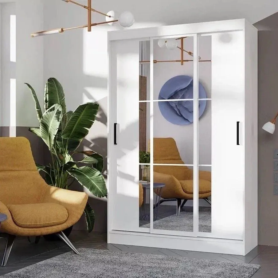 Изображение товара Шкаф-купе BTS Тайм 131x200x50 см 3 двери зеркало белый современный стиль