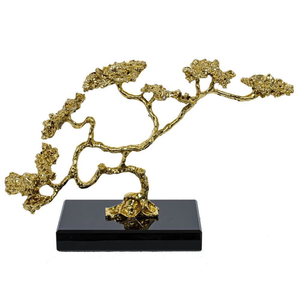 Изображение товара Декоративная фигура Дерево из металла, золотая с черной подставкой