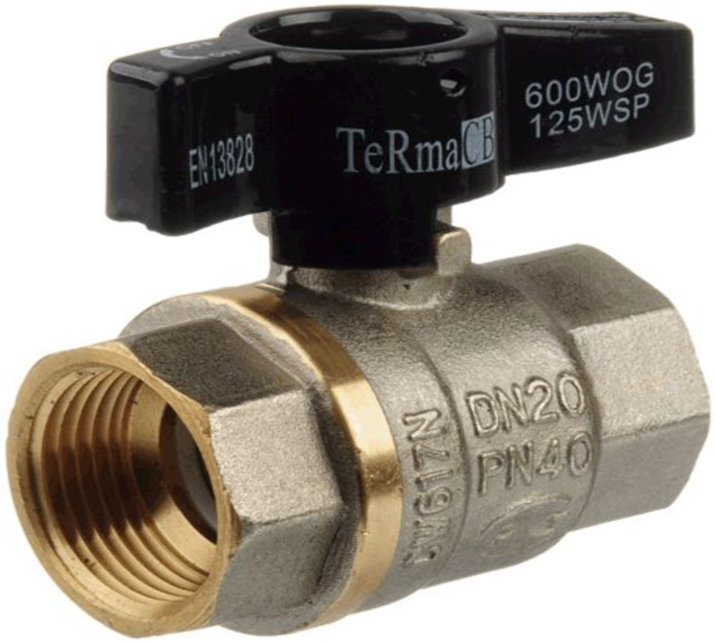 Изображение товара Кран шаров Terma CB 30212 1/2 внутри-внутри латунь никелированный