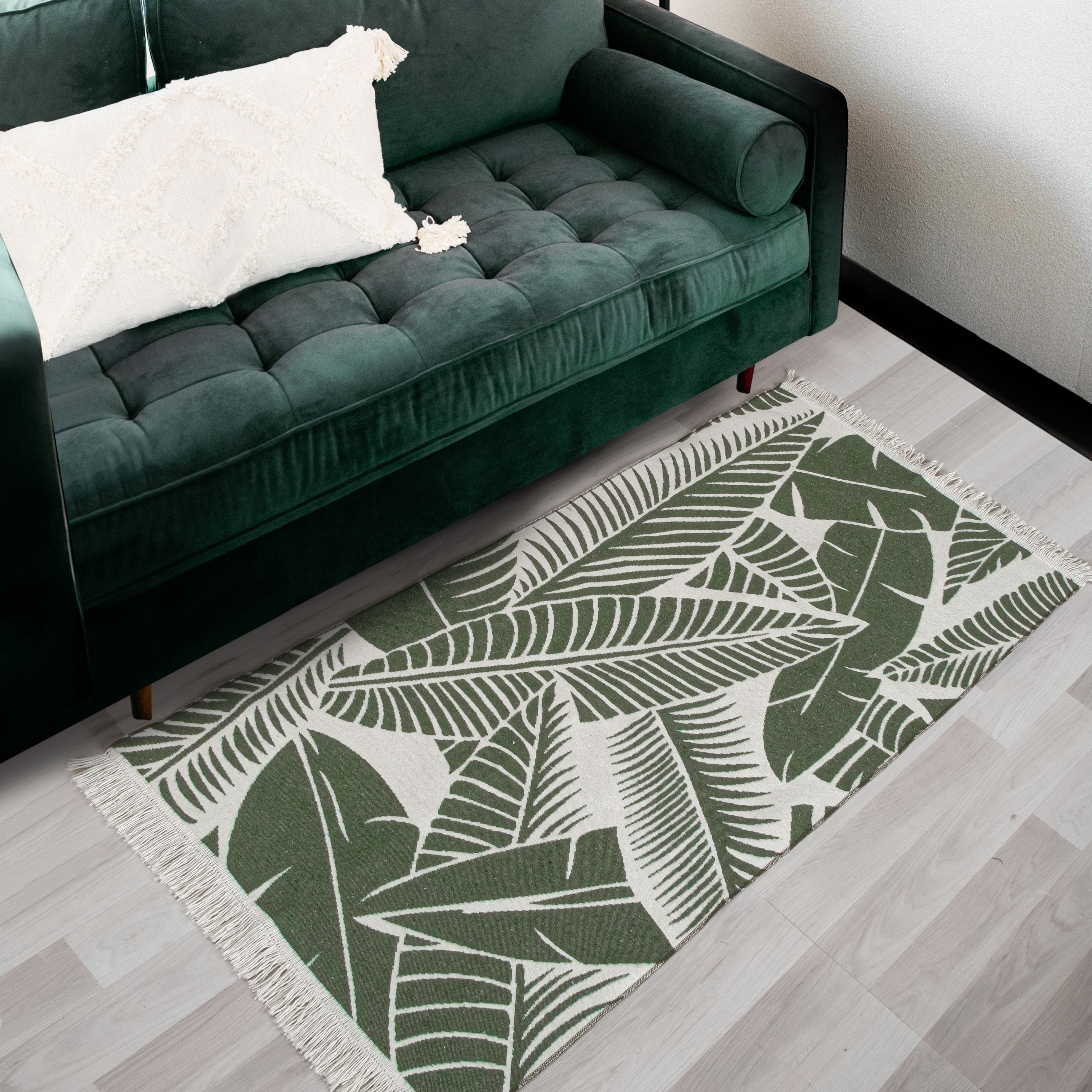 Изображение товара Ковер Maya 60x90 см хлопок турецкого производства зеленый декоративный коврик