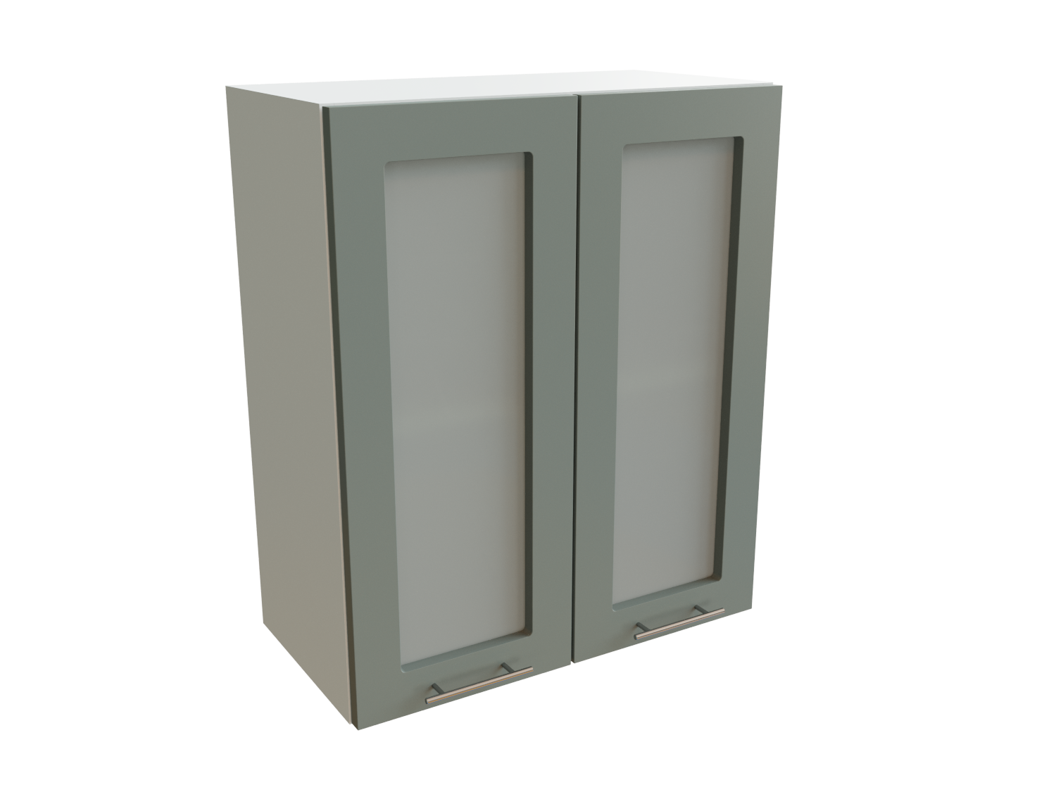 Изображение товара Навесной шкаф с 2 остекленными дверцами серии Лагуна 60x71.6x31.8 см белый серо-зеленый