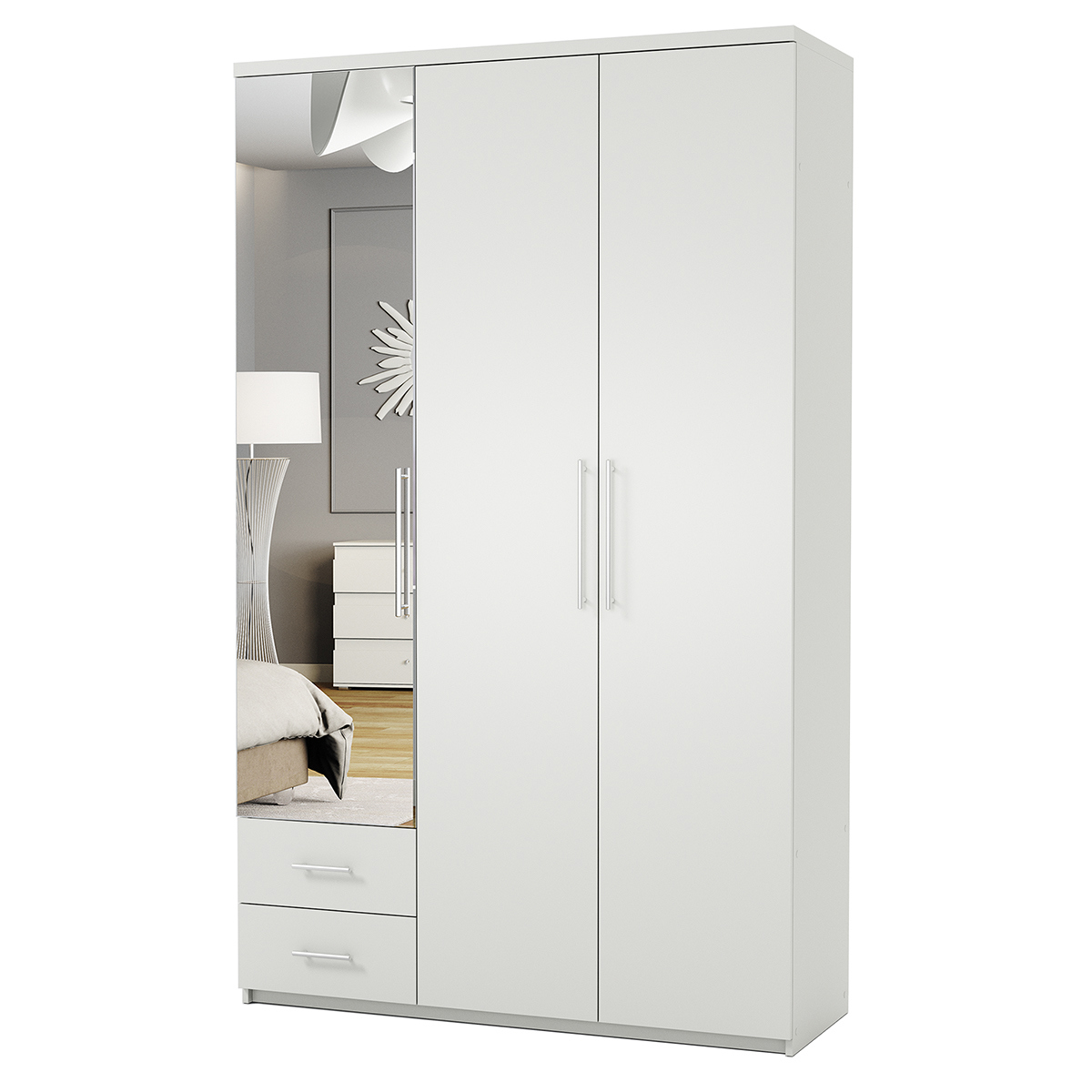 Изображение товара Шкаф распашной Гамма Комфорт 3 дверный 150x220x45 см с зеркалом ЛДСП цвет белый