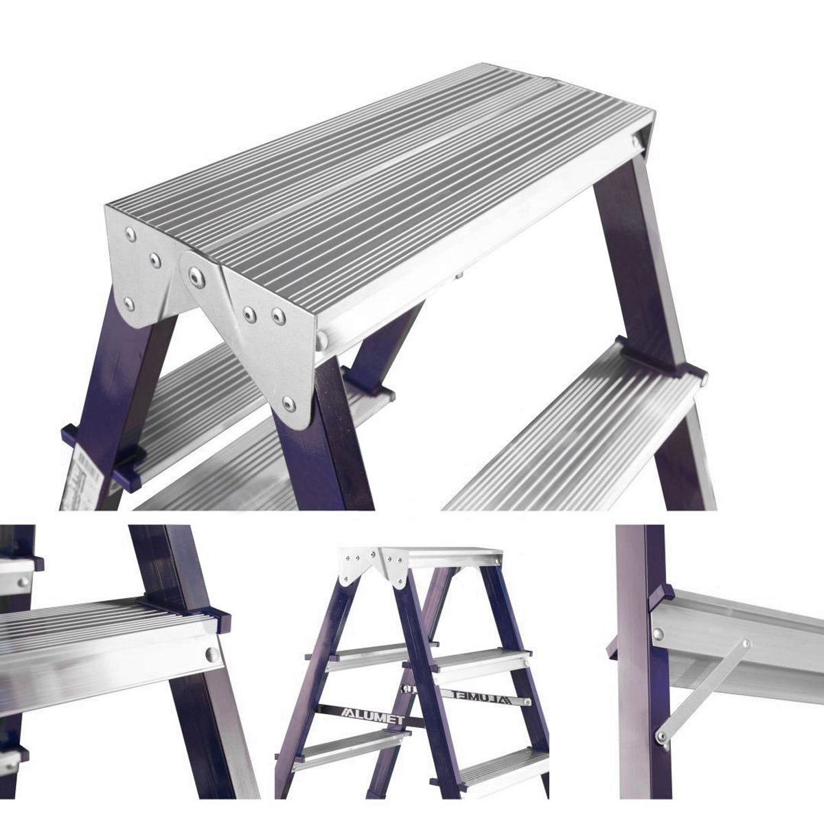 Изображение товара Стальная двухсторонняя стремянка АЛЮМЕТ 45221 2 ступени до 150 кг Россия