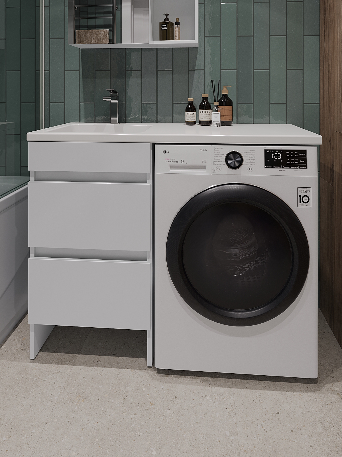 Изображение товара Тумба с левой раковиной Topline Op FOPTU1100W-RL 110 см белый глянец напольная под стиральную машин