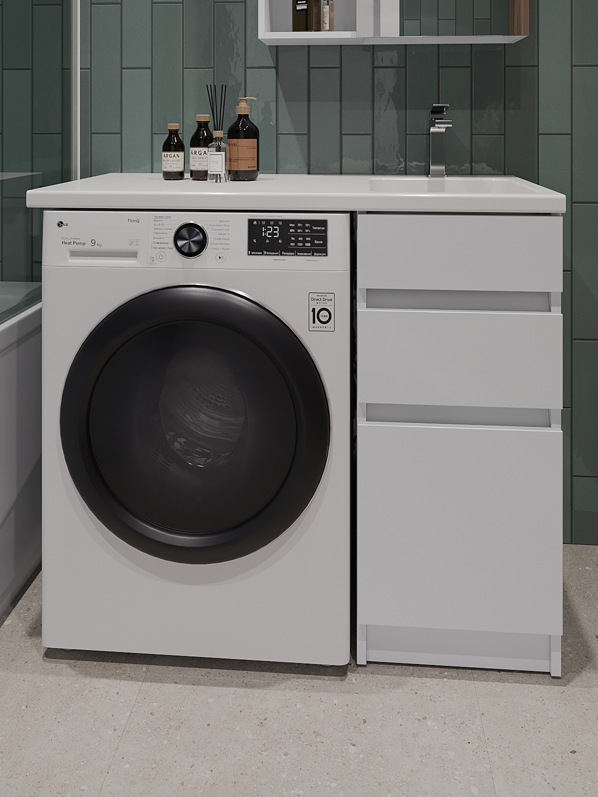 Изображение товара Тумба с правой раковиной Topline Op 100 см белый глянец напольная с ящиком и отсеком