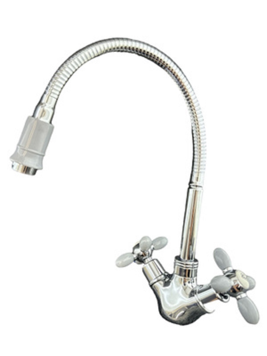 Изображение товара Смеситель для кухни Rainsberg двухвентильный гибкий излив 26 см серебристый