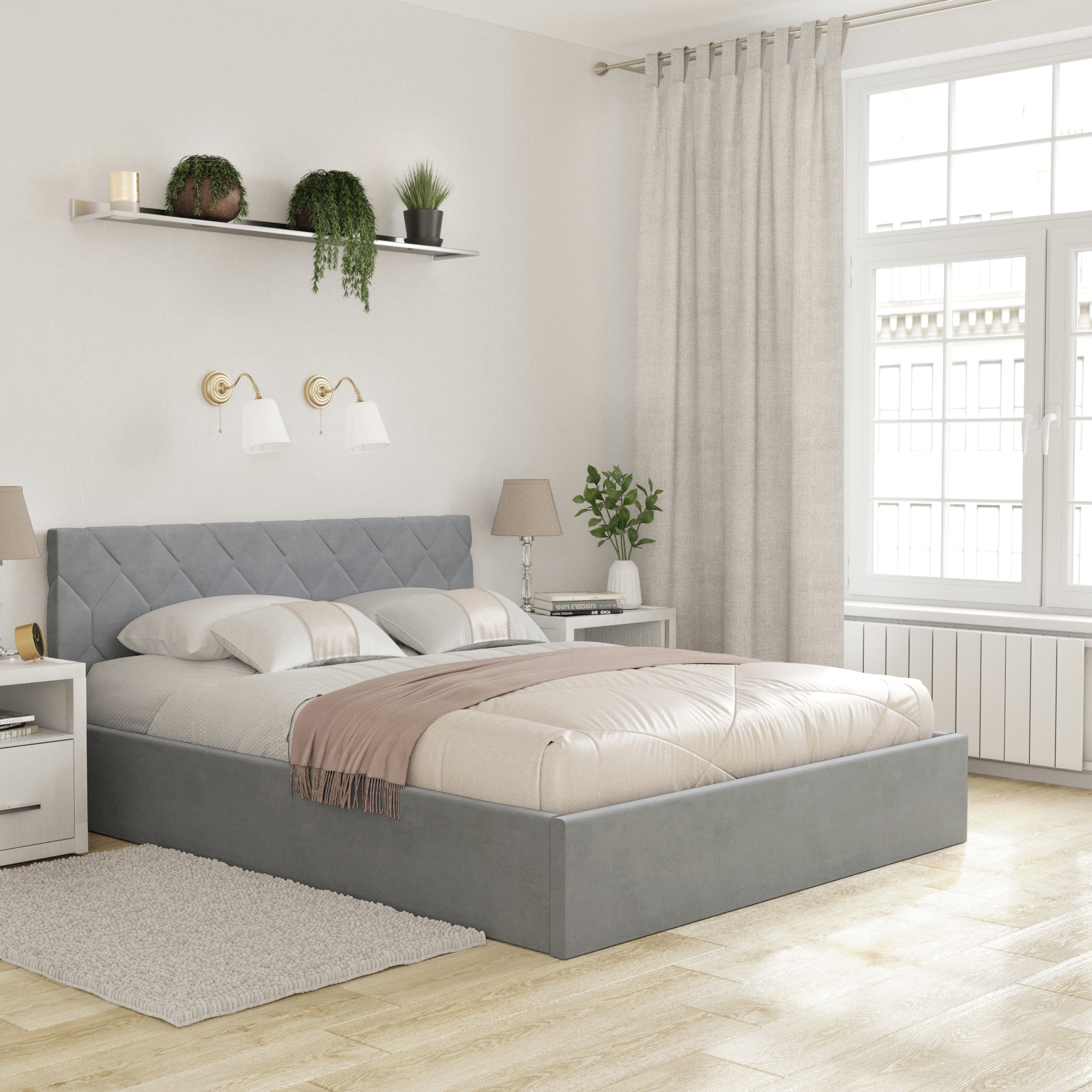 Изображение товара Кровать c подъемным механизмом и местом для хранения Вектор Техас new 168x81x209 см МДФ серый