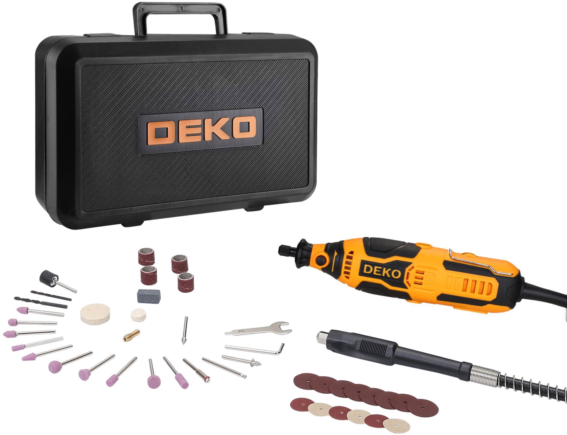 Изображение товара Гравер сетевой DEKO ZKRT200E 200 Вт комплект 43 насадки кейс