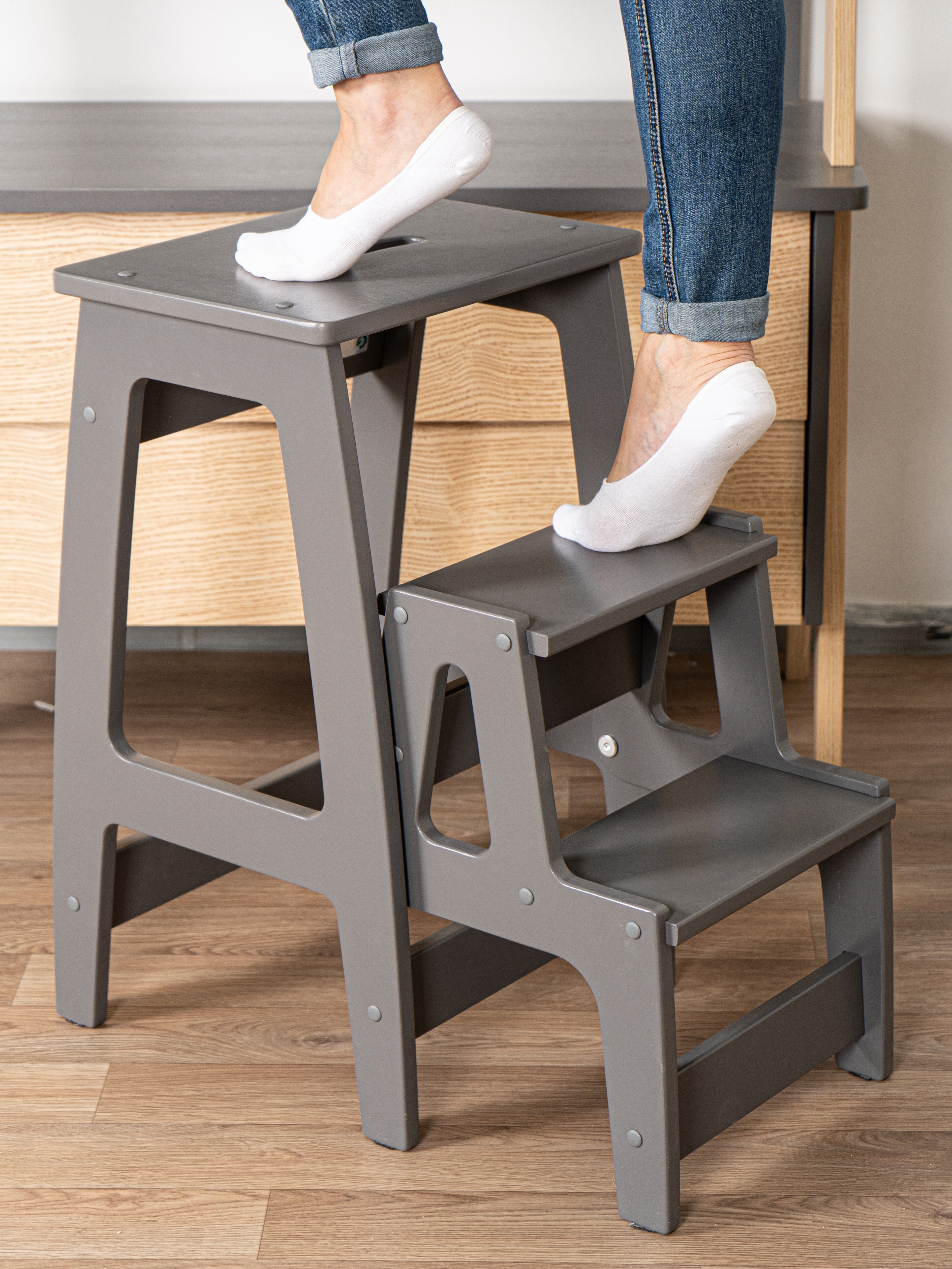 Изображение товара Стремянка-табурет Glider 3 ступени 40x65x61 см дерево цвет серый
