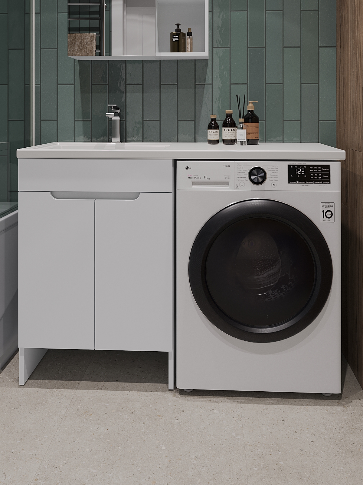 Изображение товара Напольная тумба с левой раковиной Topline Op 120.2 см для ванной с искусственным мрамором