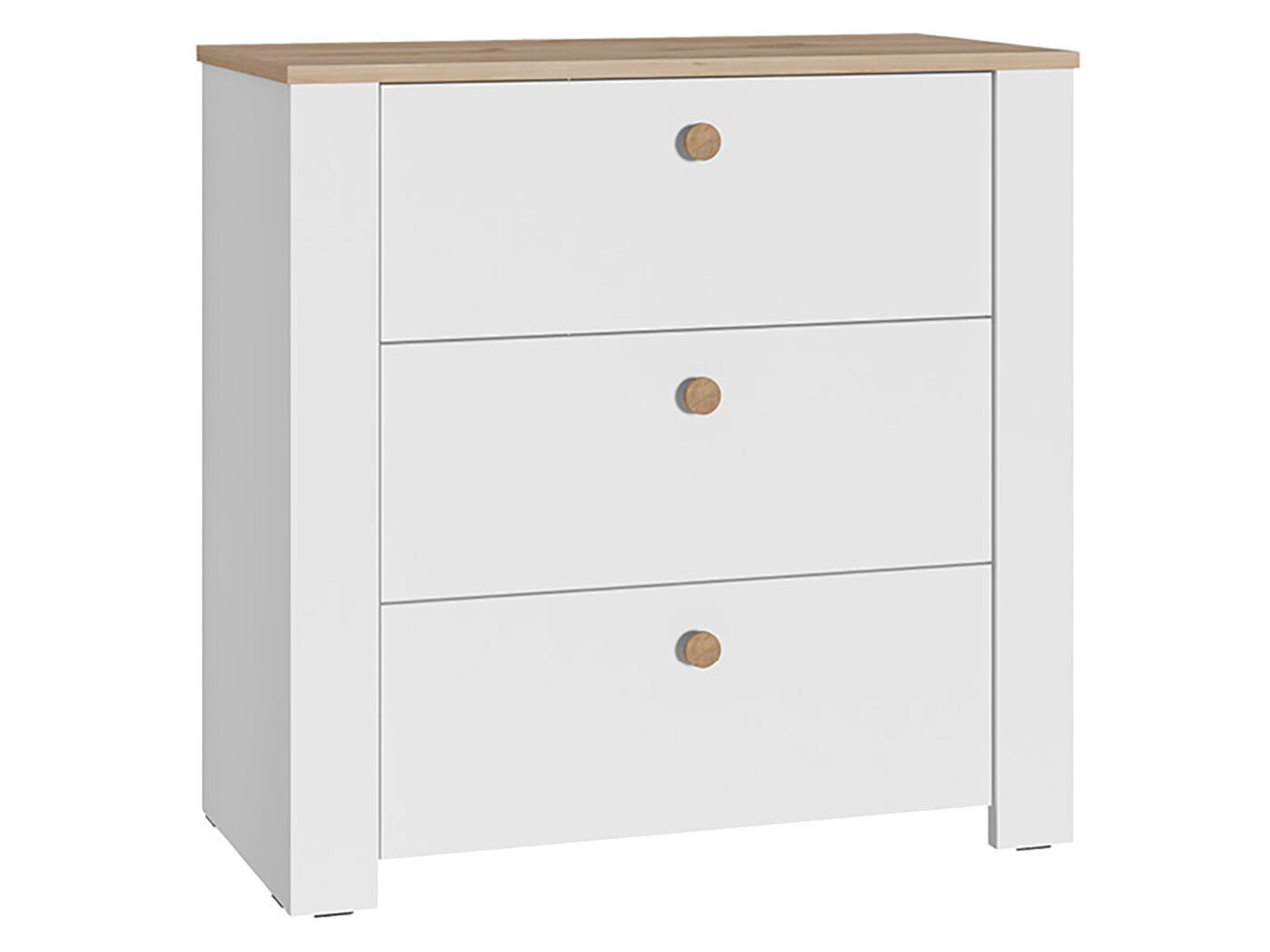 Изображение товара Комод Mobi Джастин 3 ящика 76.6x39.2x75.3 см ЛДСП цвет белый шагрень/дуб белый эксклюзив