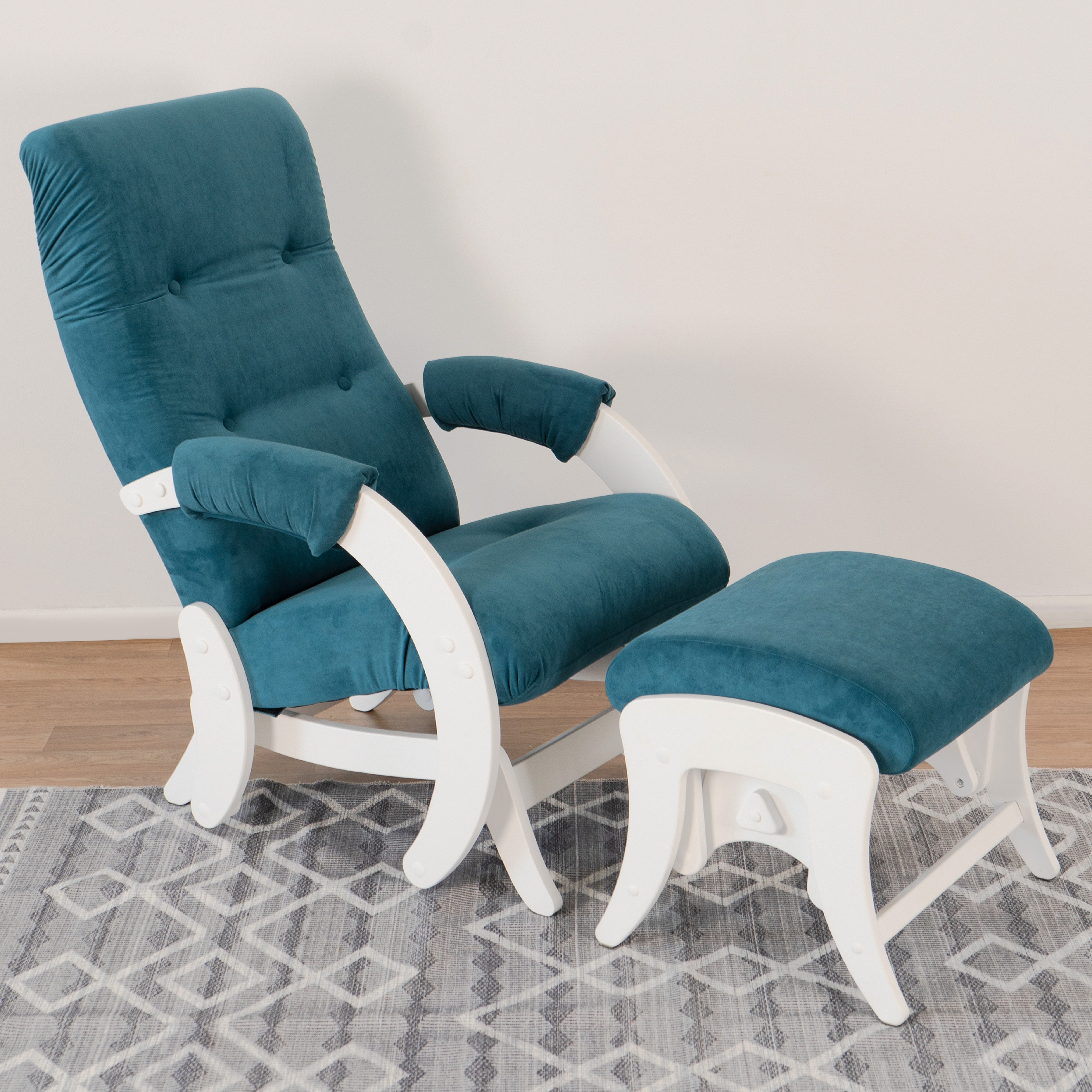 Изображение товара Кресло-качалка с пуфом Glider из микровелюра молочный дуб 57.4x96x86 см Россия