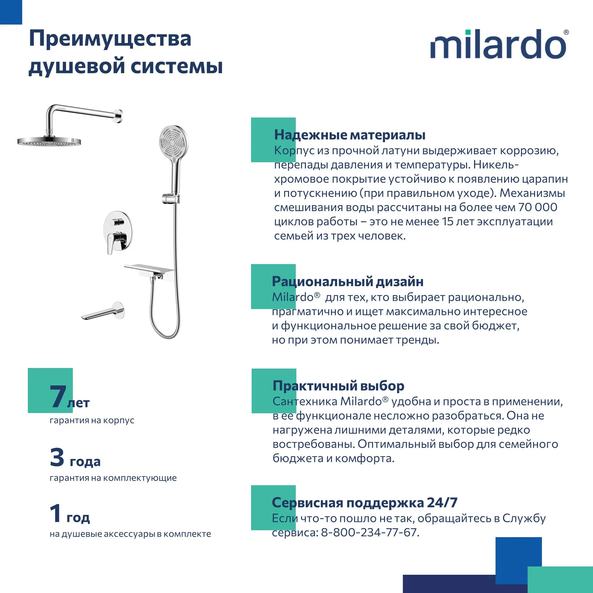 Душевая система Milardo Dale DALSB03M68 скрытого монтажа цвет хром - 2