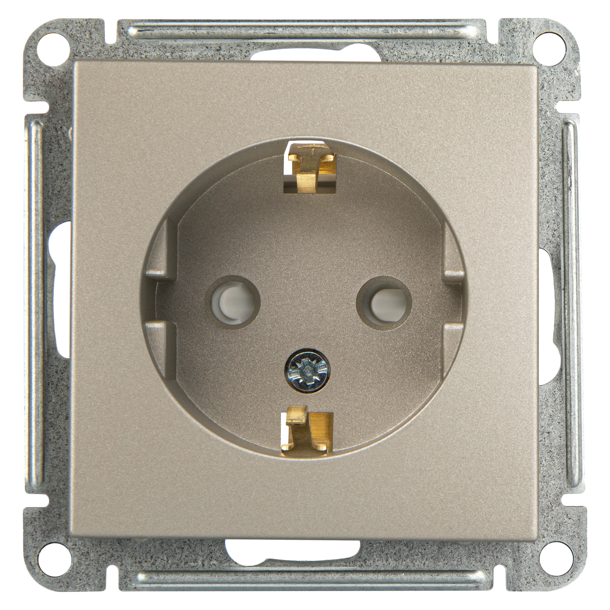 Изображение товара Розетка встраиваемая Systeme Electric W59 Deco с заземлением со шторками цвет платина