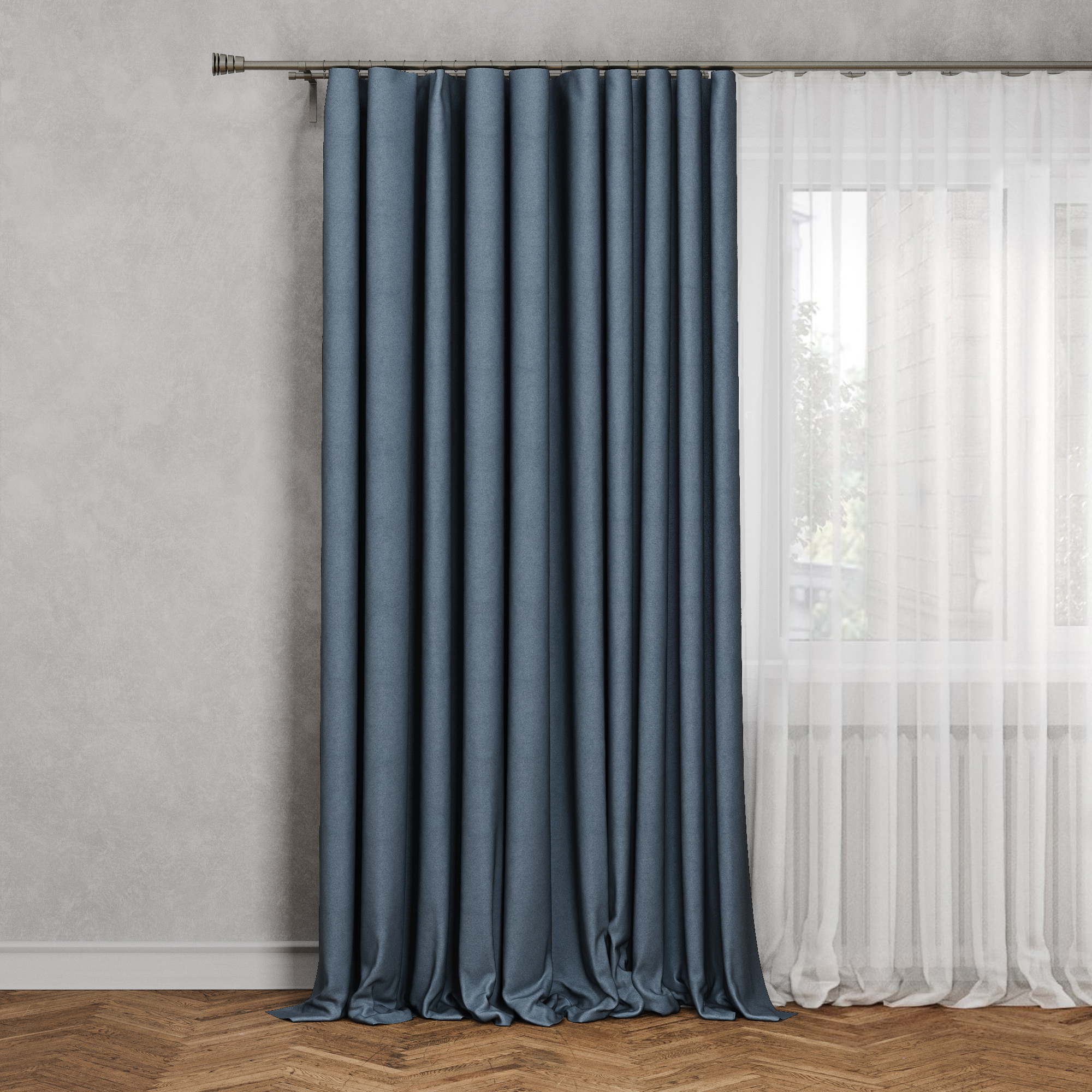 Изображение товара Штора на ленте "Сильвия" 200x260 см для гостиной и спальни, синий жаккард