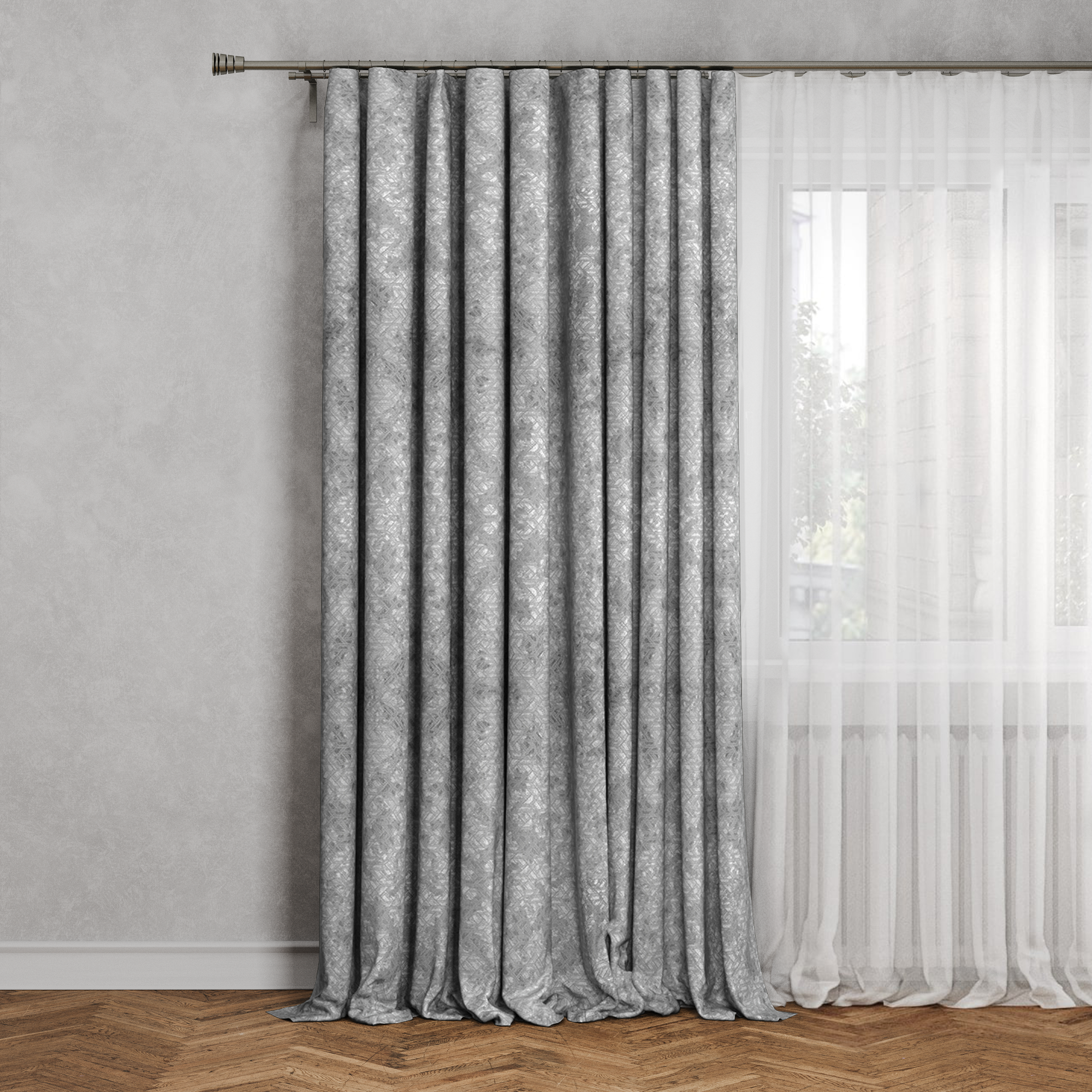 Изображение товара Штора на ленте Калейдоскоп 200x280 см светло-серый жаккард ткань