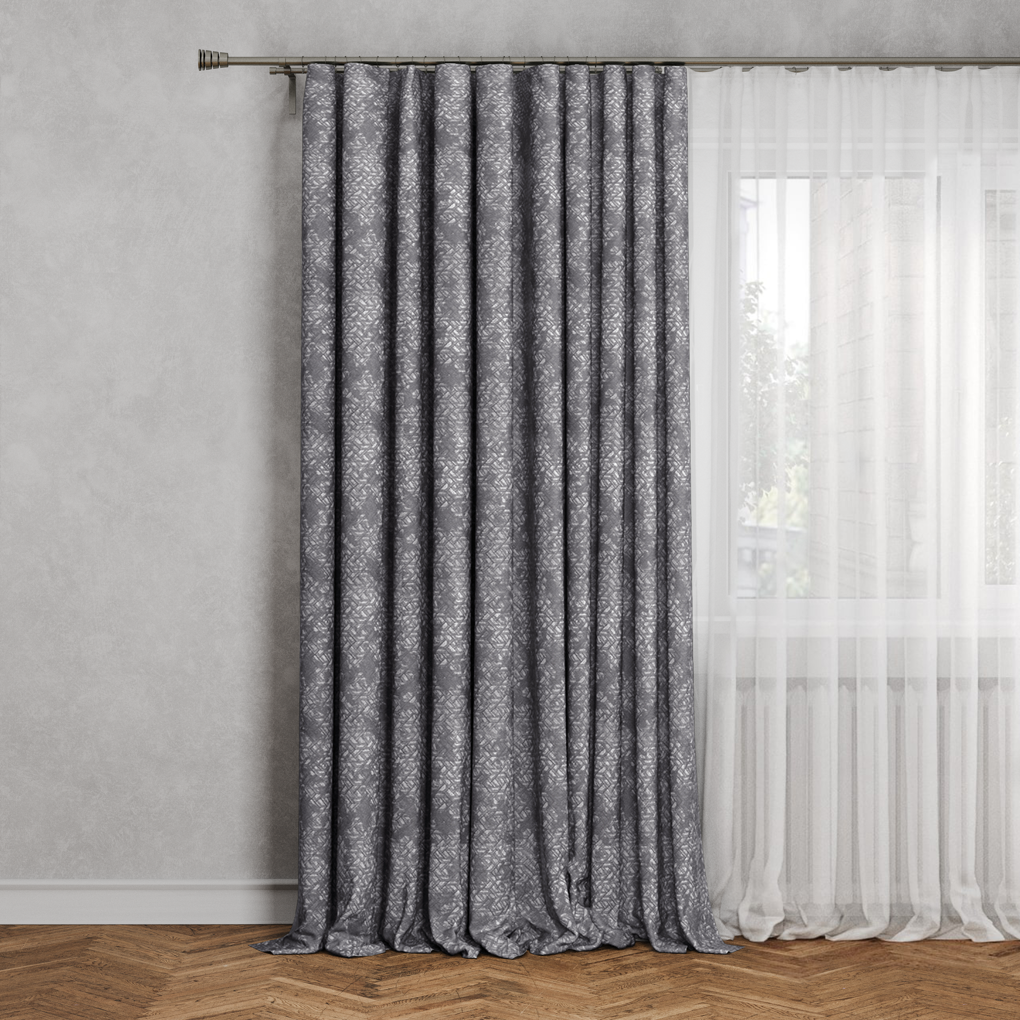 Изображение товара Стильная штора на ленте Калейдоскоп 200x280 см серый жаккард