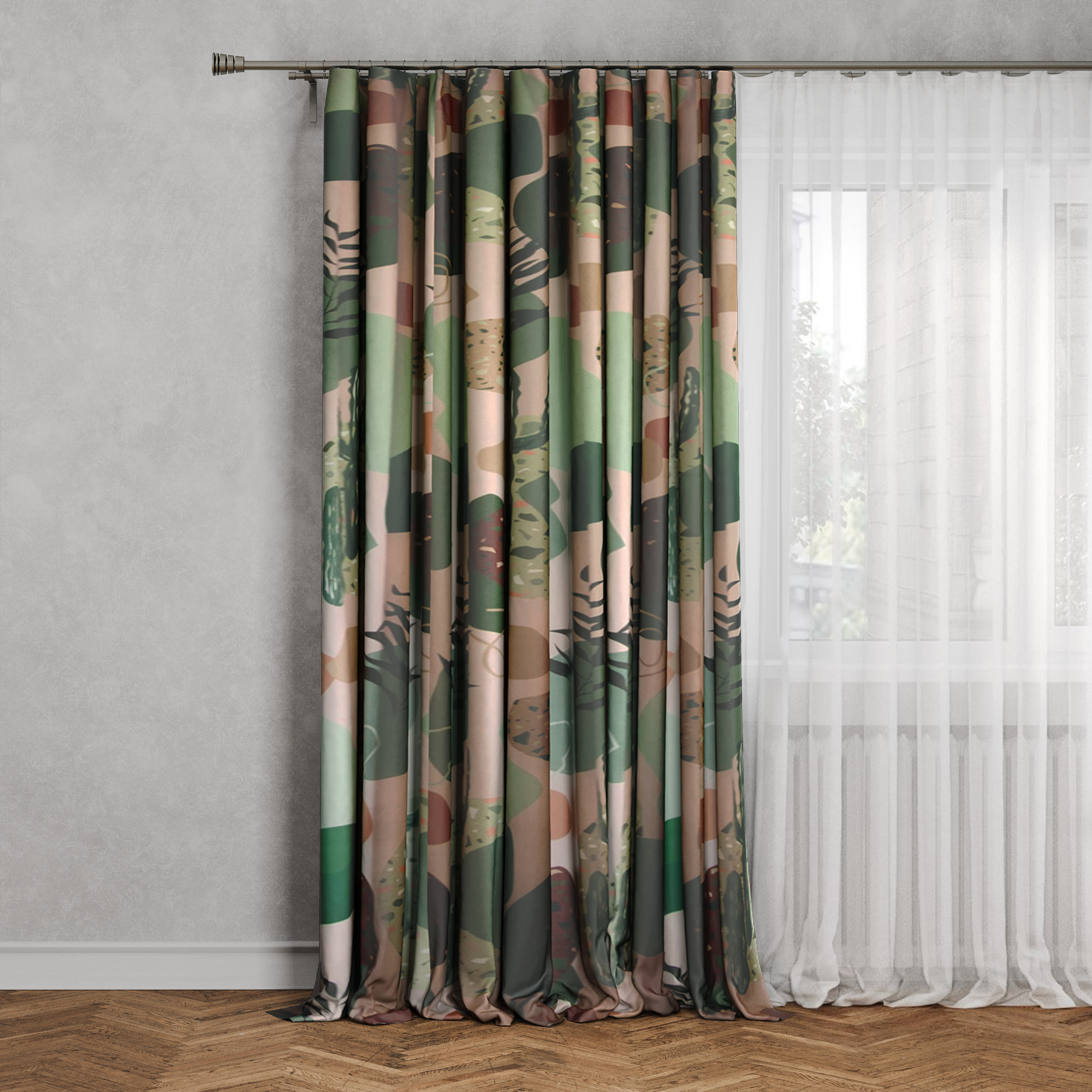 Изображение товара Штора на ленте Кактус 140x260 см зеленый бархат для гостиной и спальни